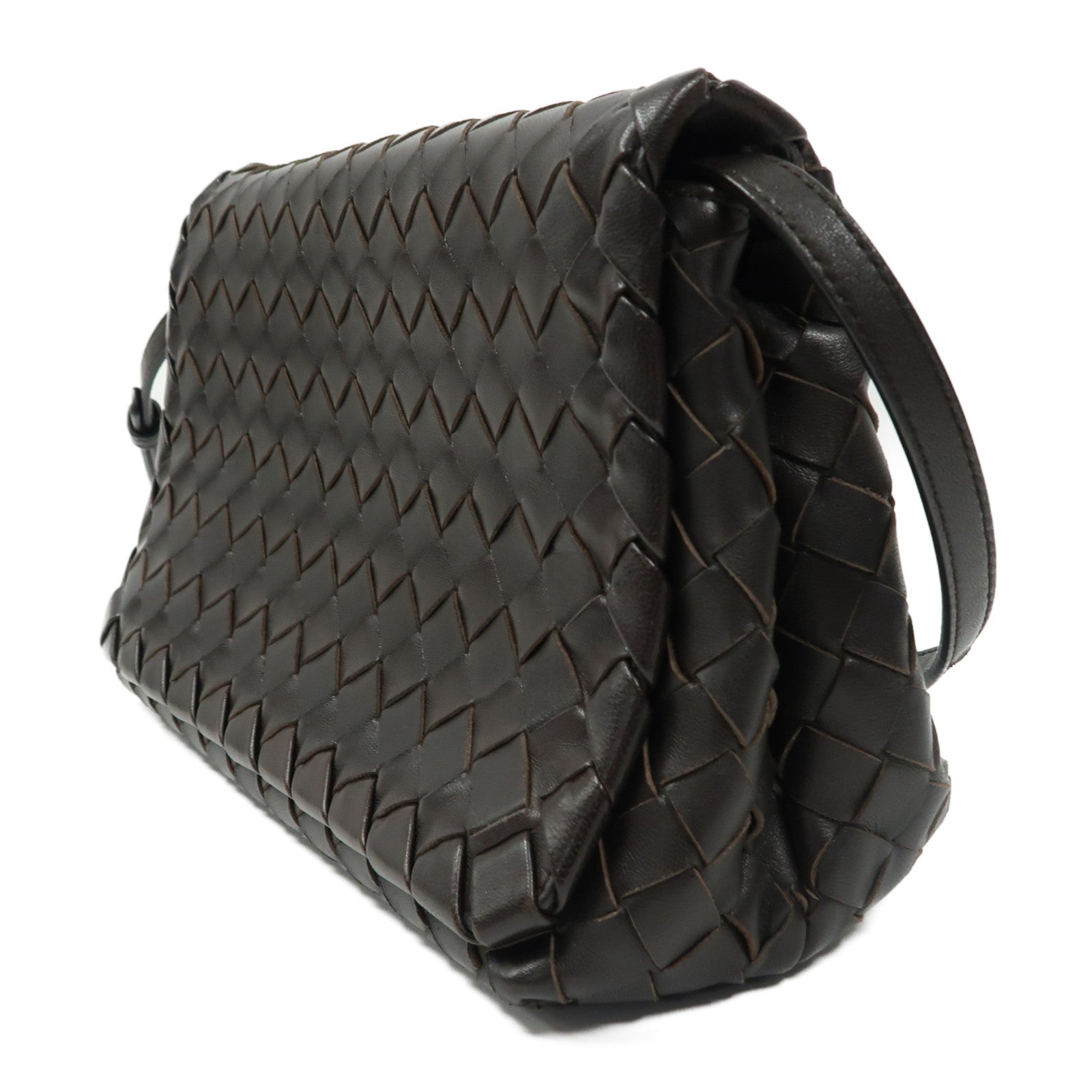 BOTTEGA VENETA 織紋皮革Shoulder Bag金扣肩背袋啡色