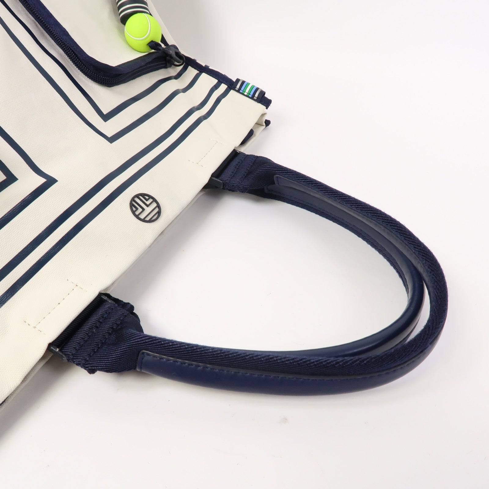 Tory Burch 塗層帆布Tote Bag銀扣手挽袋白色/藍色