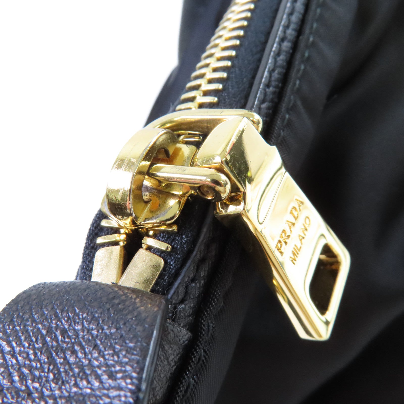 PRADA 尼龍/Saffiano皮革2Way Shoulder Bag金扣手挽肩背兩用袋黑色