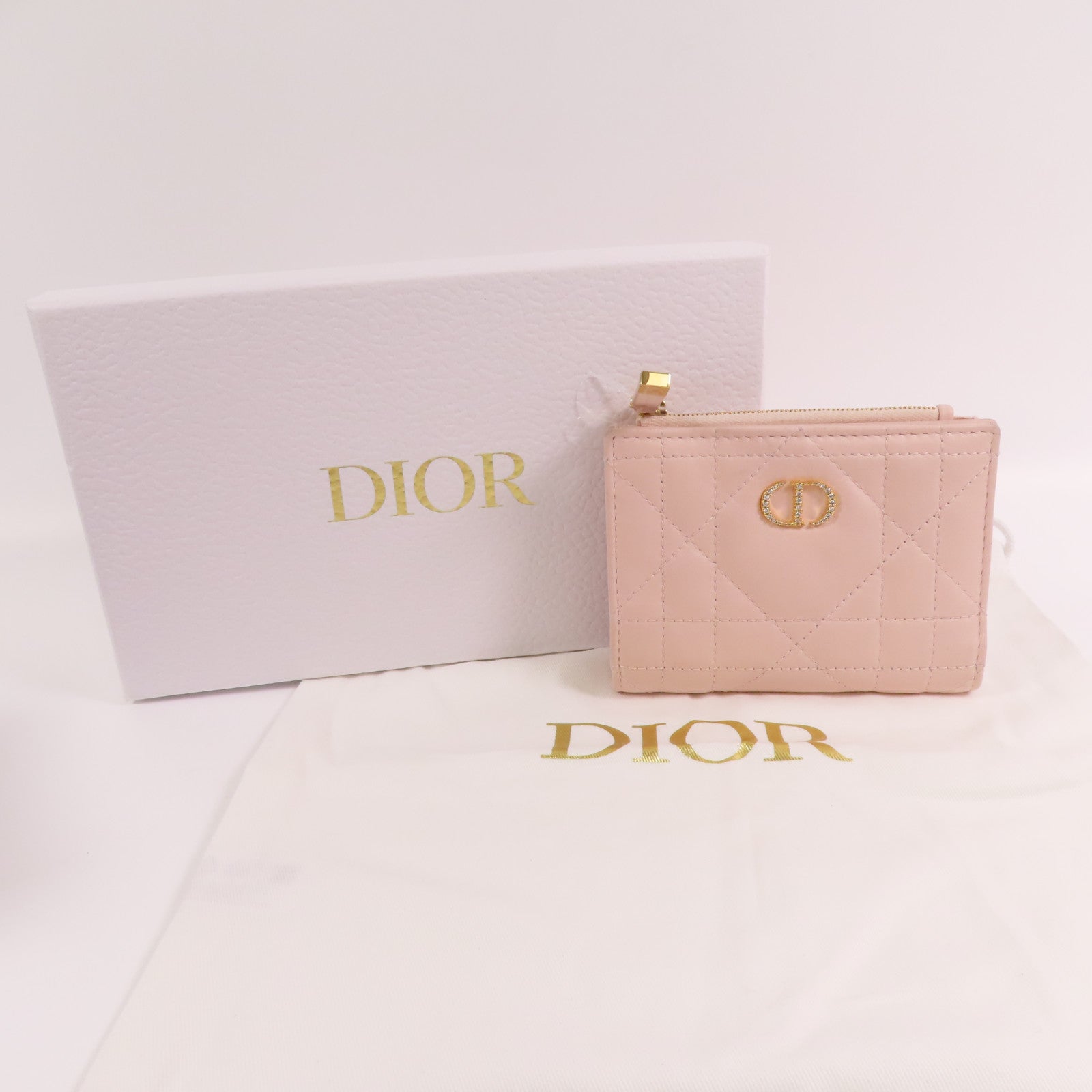 Dior 羊皮皮革Caro Dahlia Wallet金扣短錢包