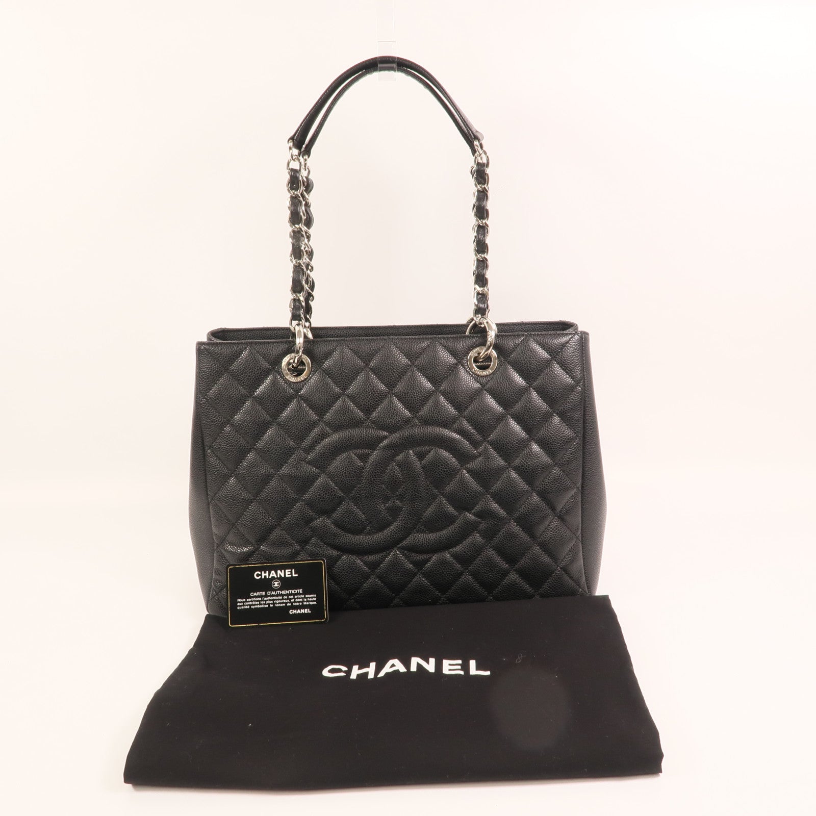 CHANEL 牛皮皮革GST Grand Shopping Tote Bag金扣鏈帶肩背袋