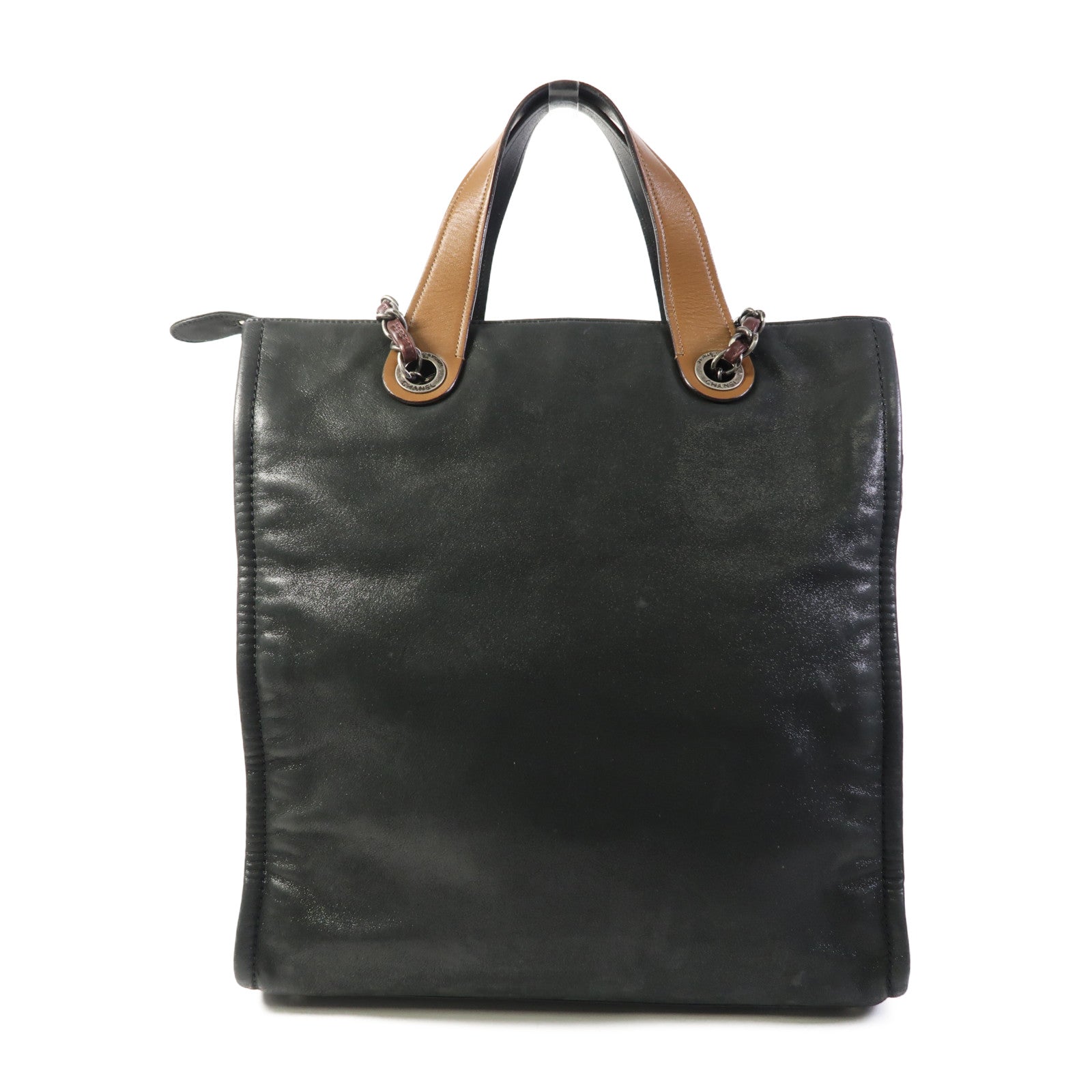 CHANEL 牛皮皮革Totebag銀扣鏈帶手挽肩背兩用袋