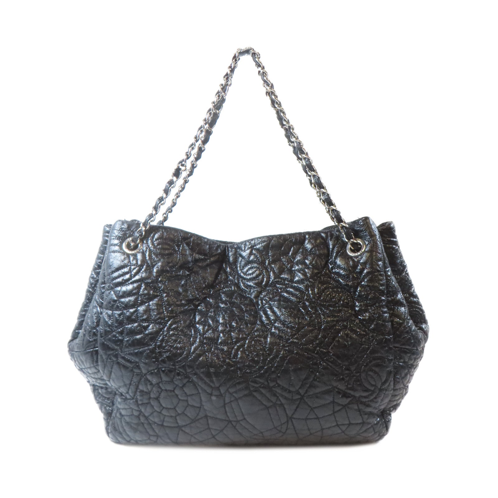 CHANEL 【激減優惠】塗層帆布Chain Shoulder Bag銀扣鏈帶肩背袋黑色
