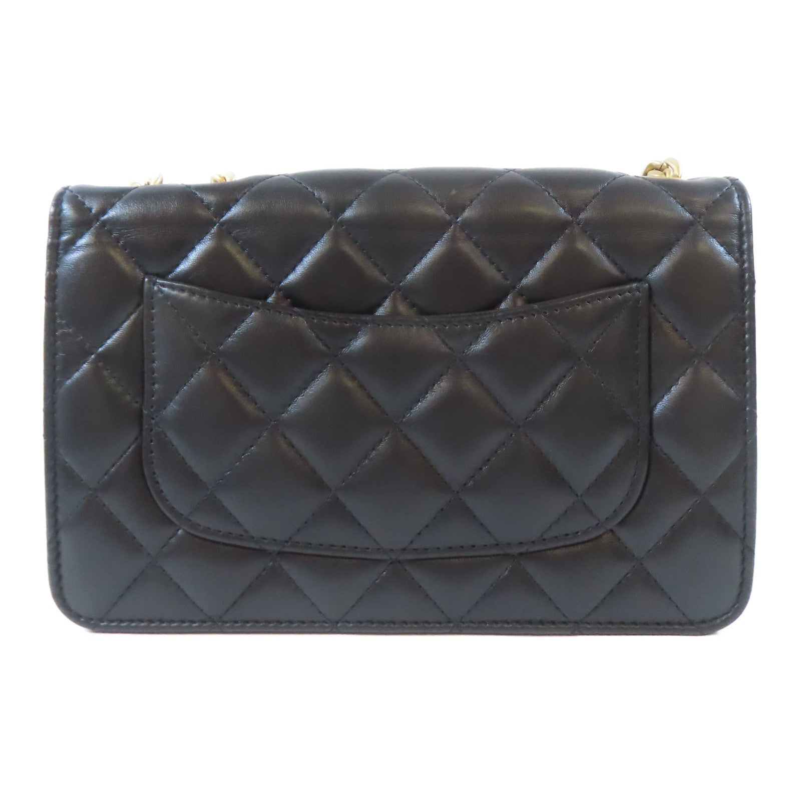CHANEL 菱格羊皮皮革WOC Wallet On Chain金扣鏈帶肩背袋黑色