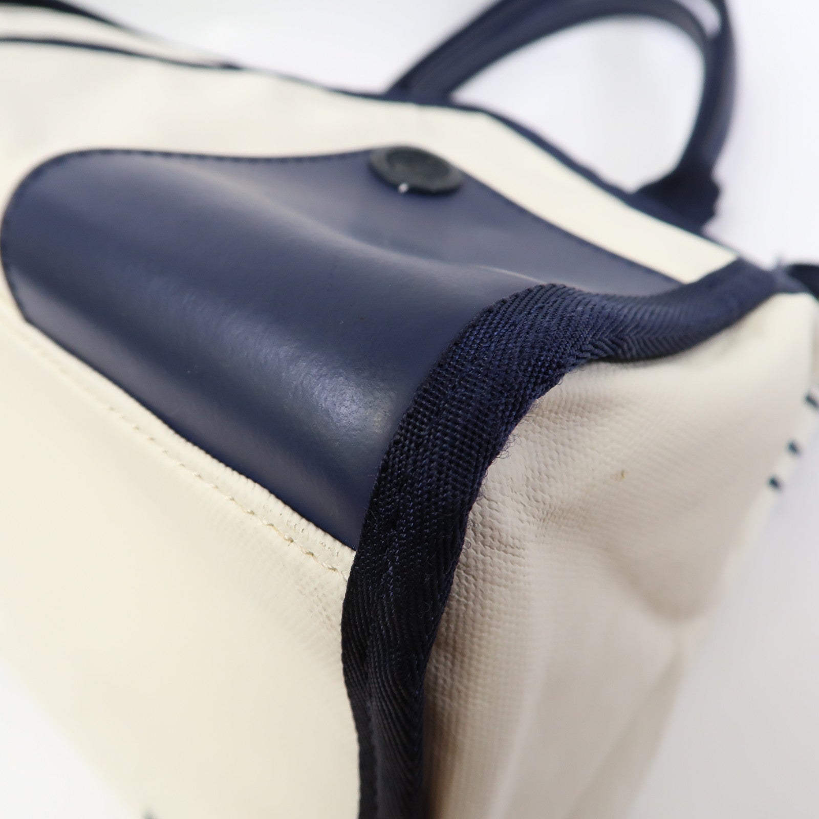 Tory Burch 塗層帆布Tote Bag銀扣手挽袋白色/藍色
