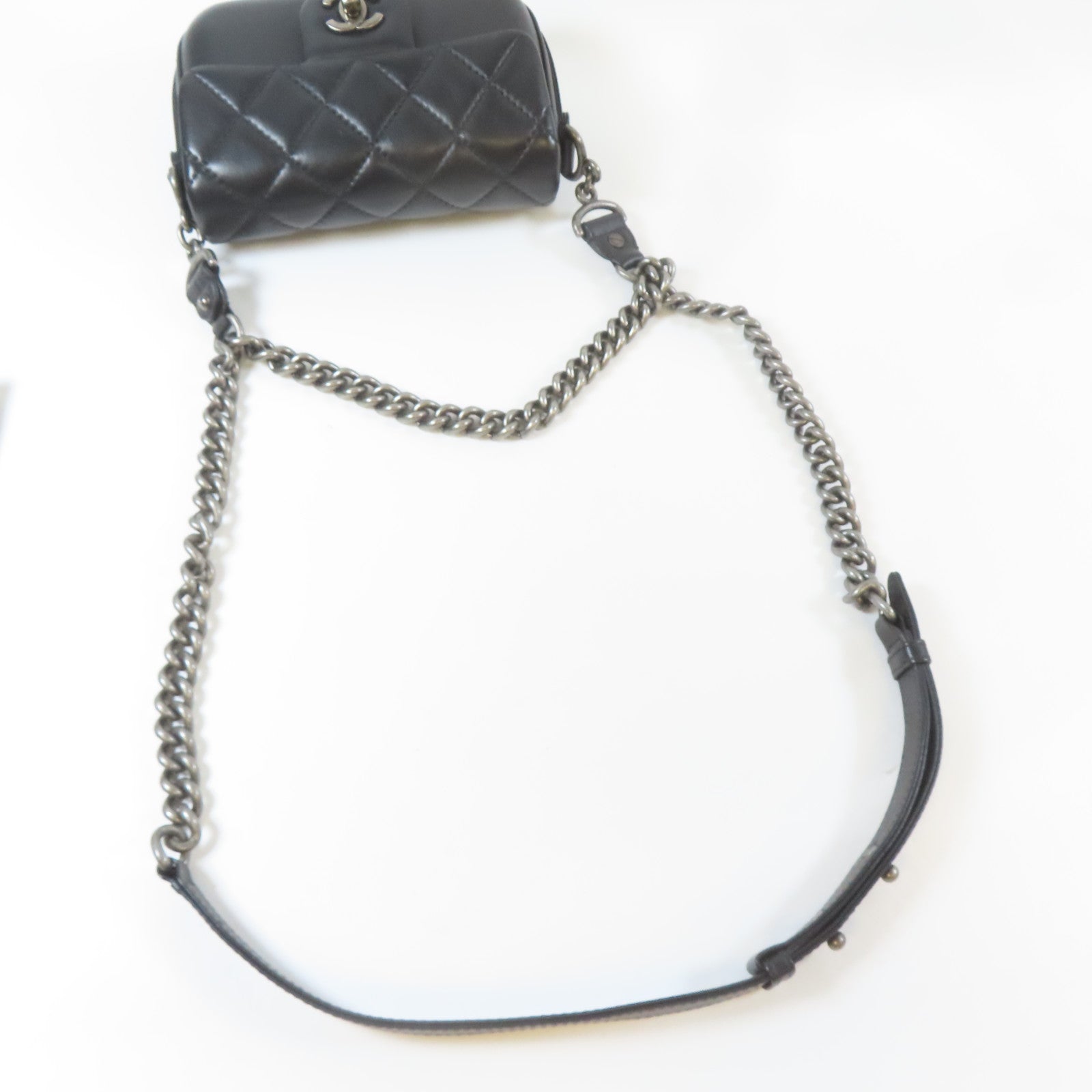 CHANEL 【激減優惠】菱格牛皮皮革2 Way Chain Shoulder Bag銀扣鏈帶手挽肩背兩用袋黑色