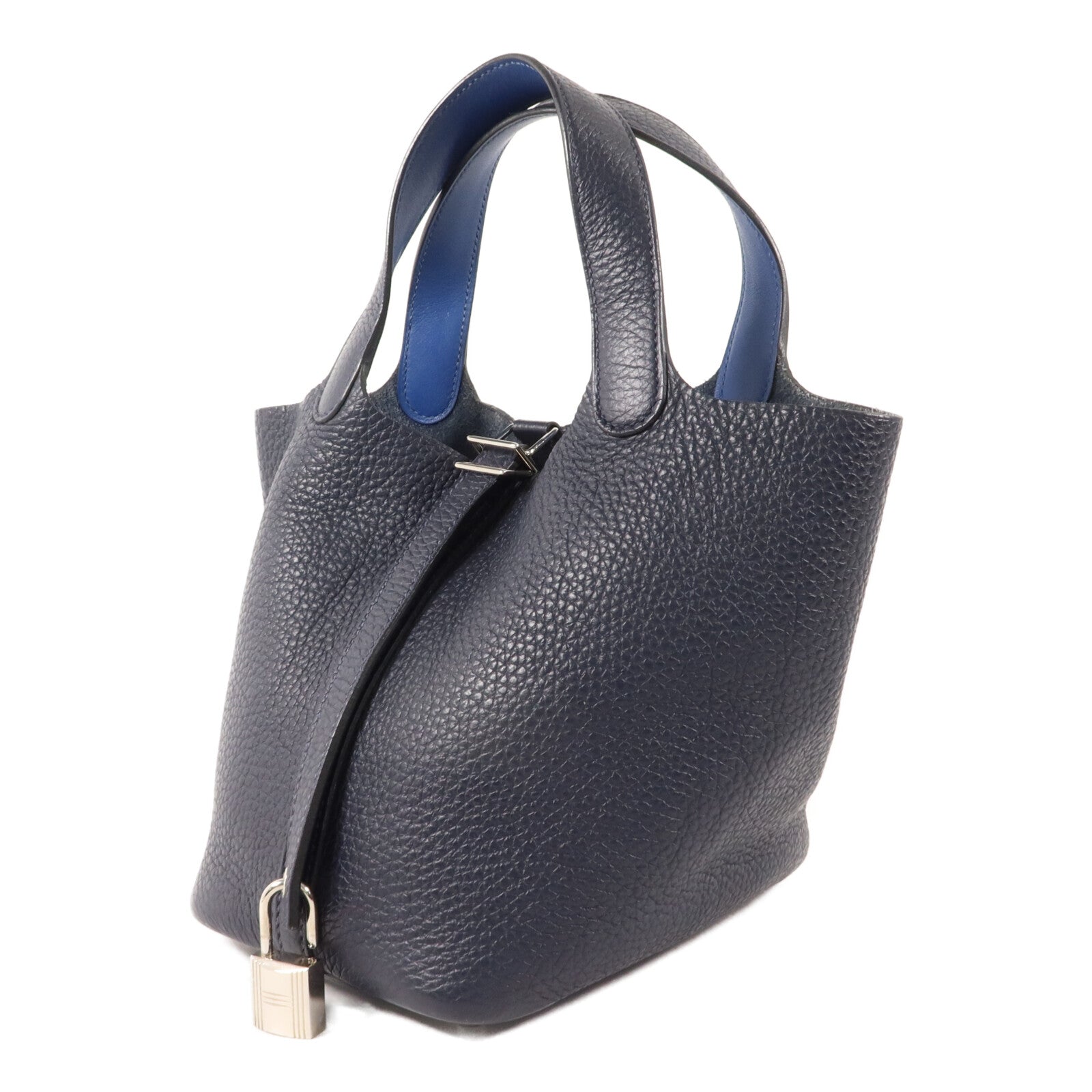 HERMES Clemence皮革Picotin PM手挽袋Bleu Nuit/Bleu Franc