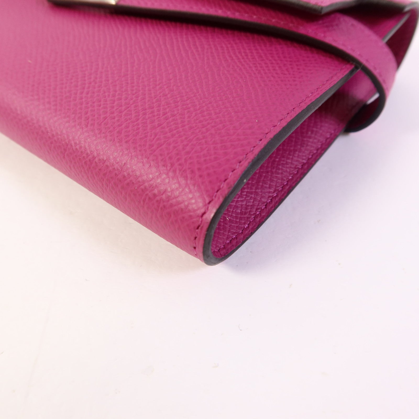 HERMES Epsom皮革Kelly Wallet銀扣長錢包Rose Purple