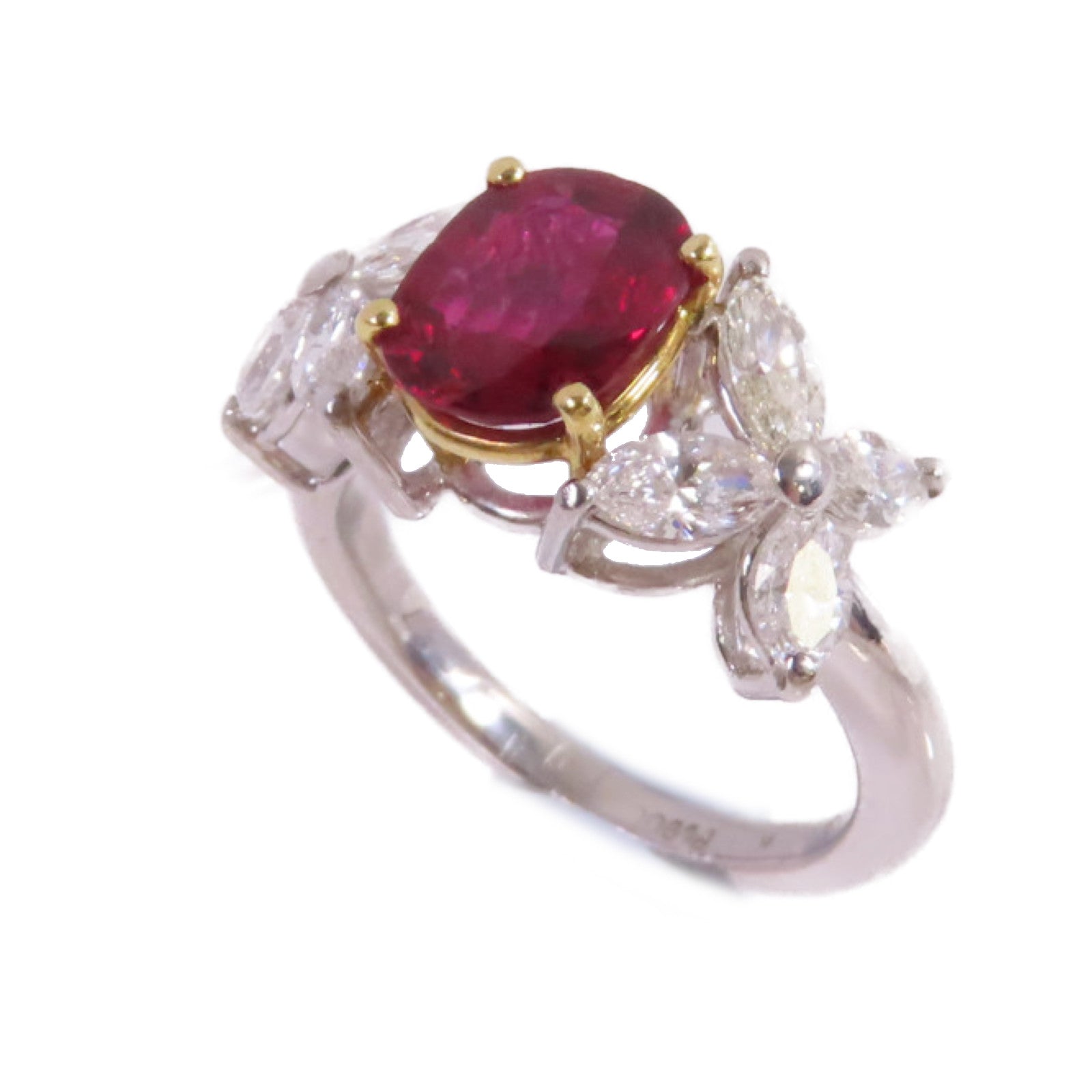 JEWELRY 18K黃金/PT900鉑金/1.43ct紅寶石/0.87ct鑚石Ruby Diamond Ring戒指US#4