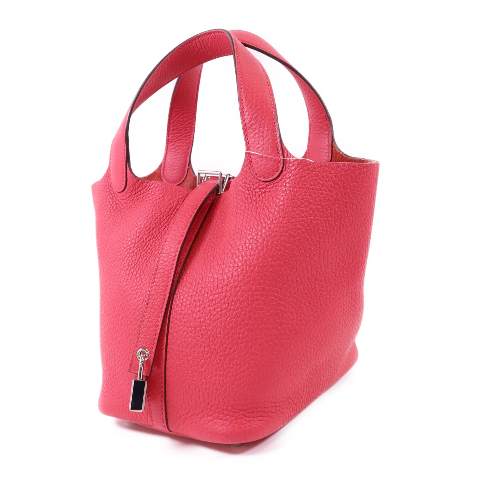 HERMES Clemence皮革Picotin PM銀扣手挽袋Rose Extreme