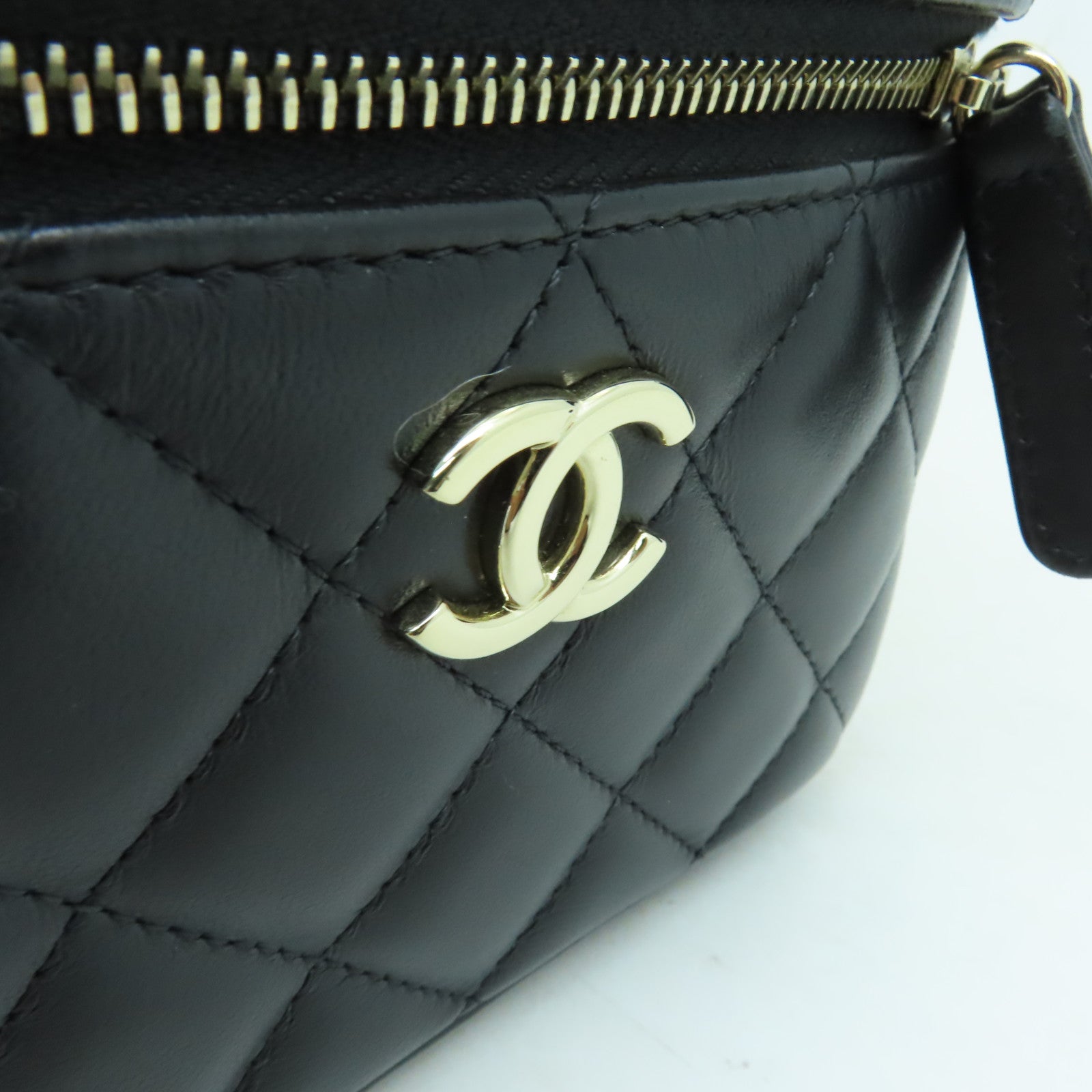 CHANEL 菱格羊皮皮革Chain Shoulder Bag金扣手挽肩背兩用袋黒色
