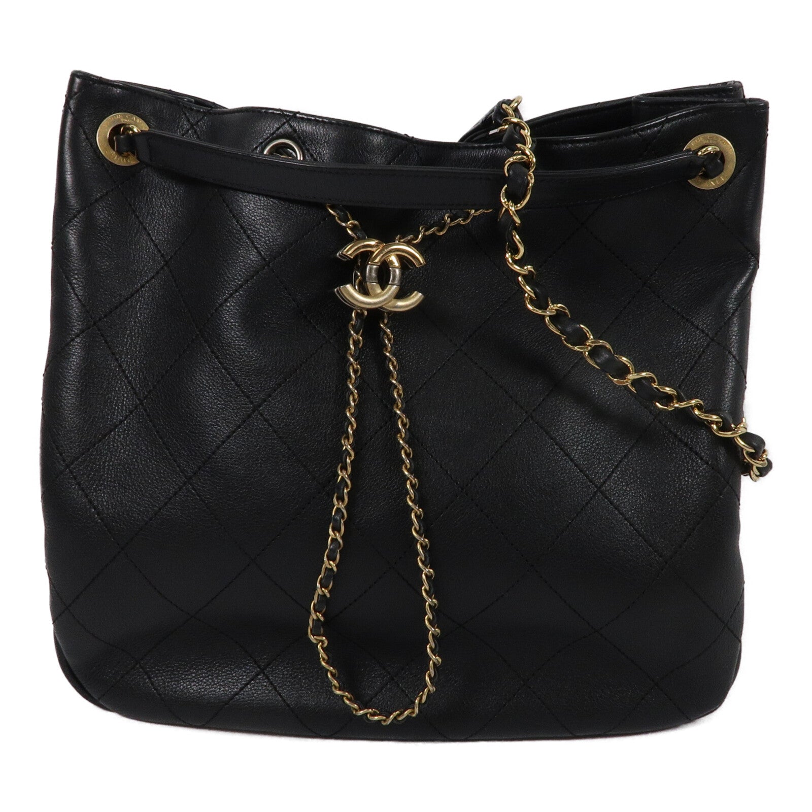 CHANEL 牛皮皮革Bucket Bag鏈帶肩背袋