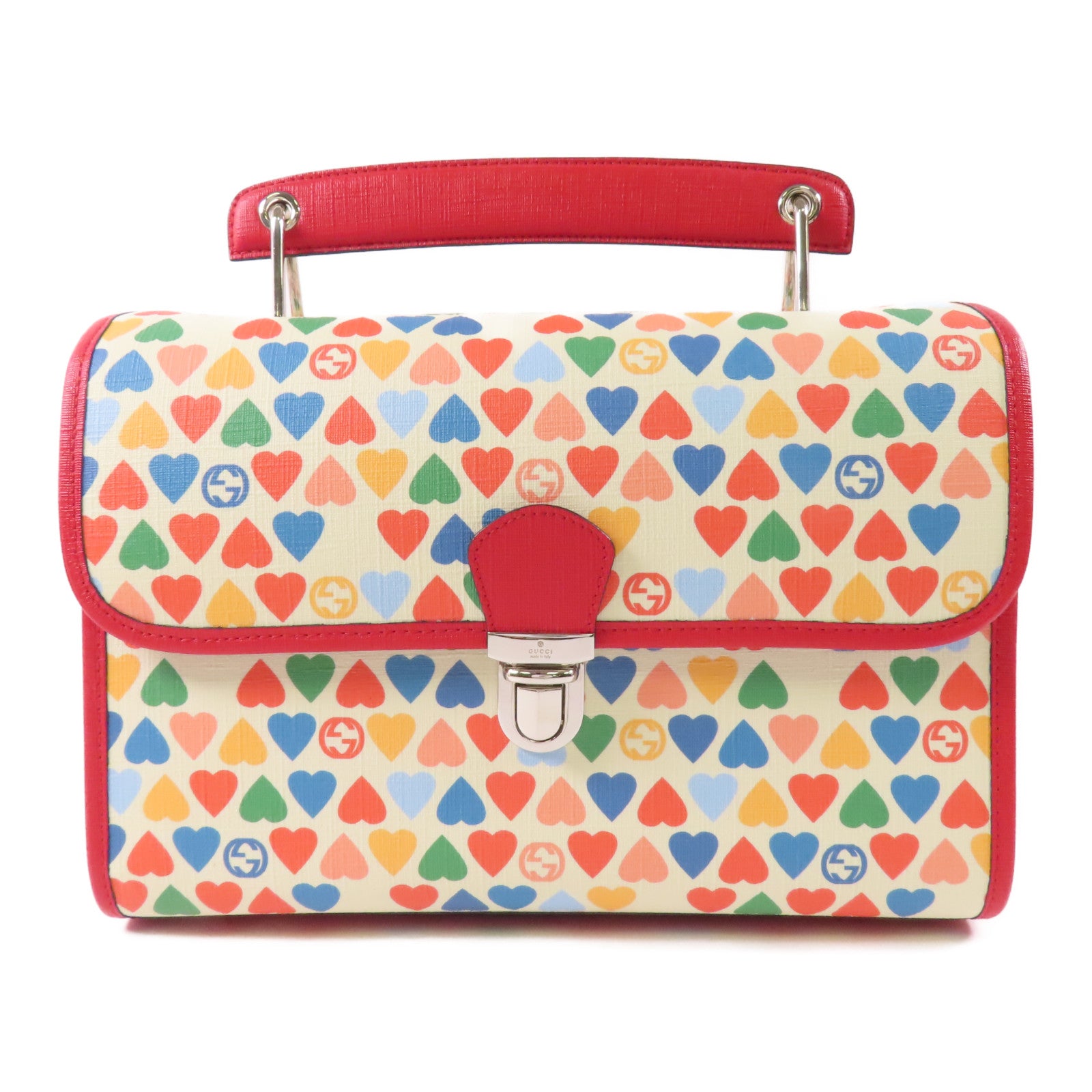 GUCCI 塗層帆布Children Heart Buckle Bag銀扣手挽袋