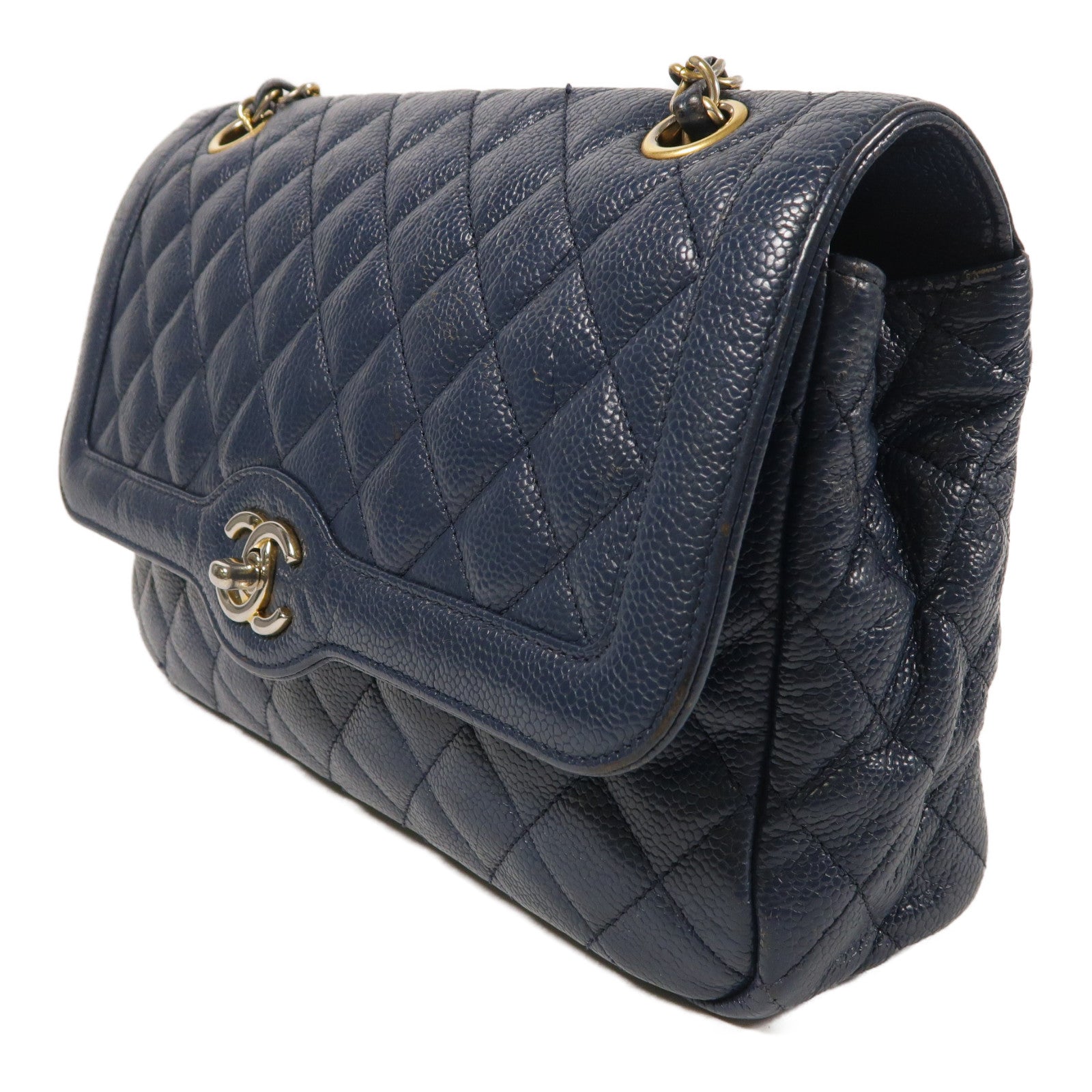 CHANEL CC Chain Shoulder Bag Calfskin Leather Blue