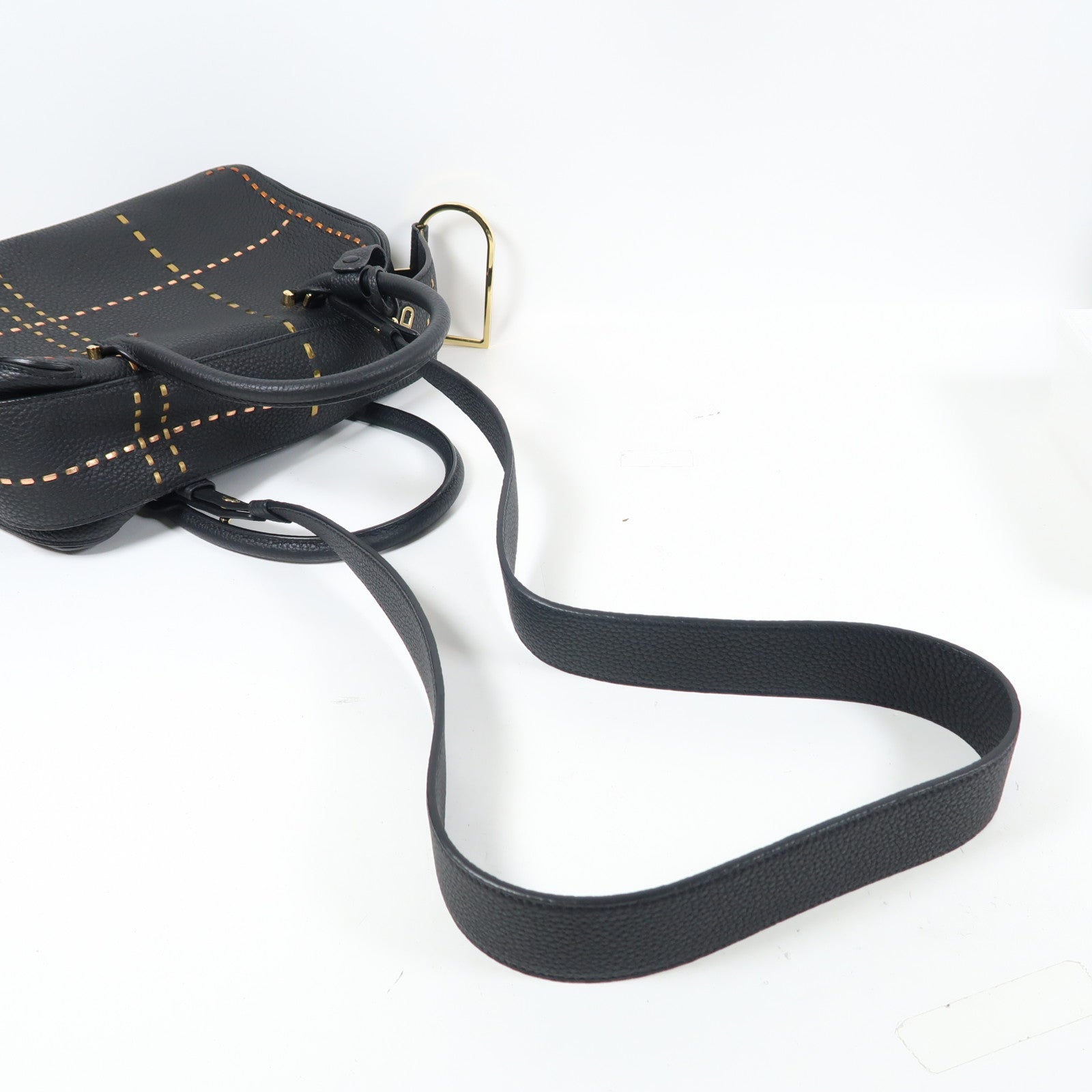 Delvaux 牛皮皮革Cool Box MM金扣手挽肩背兩用袋黑色