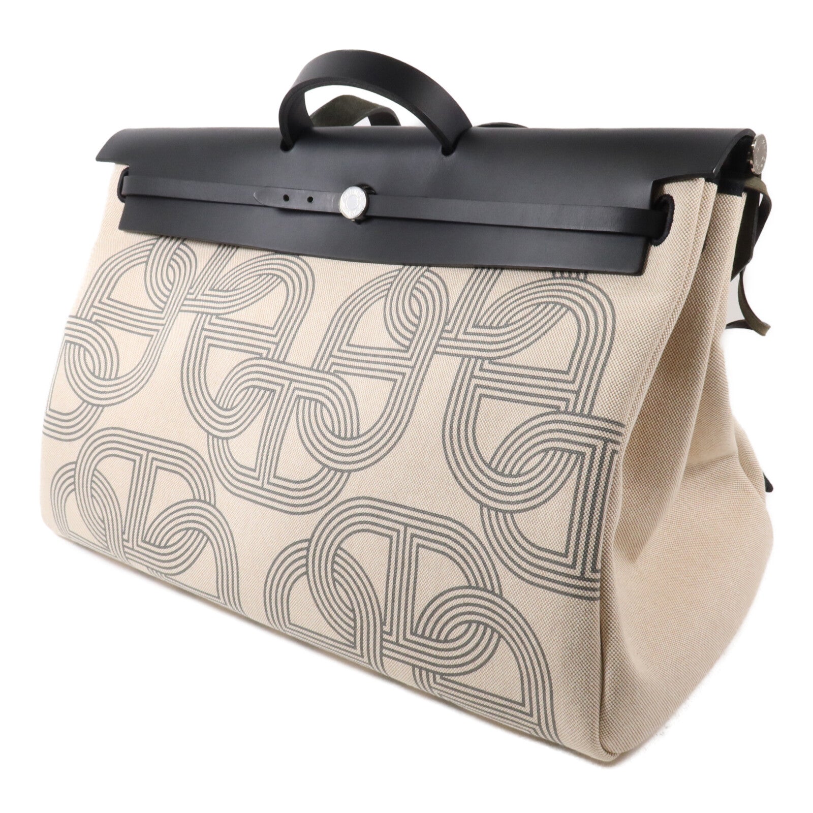 HERMES 帆布/Hunter皮革Herbag Cabine Bag手挽肩背兩用袋Ecru/Noir