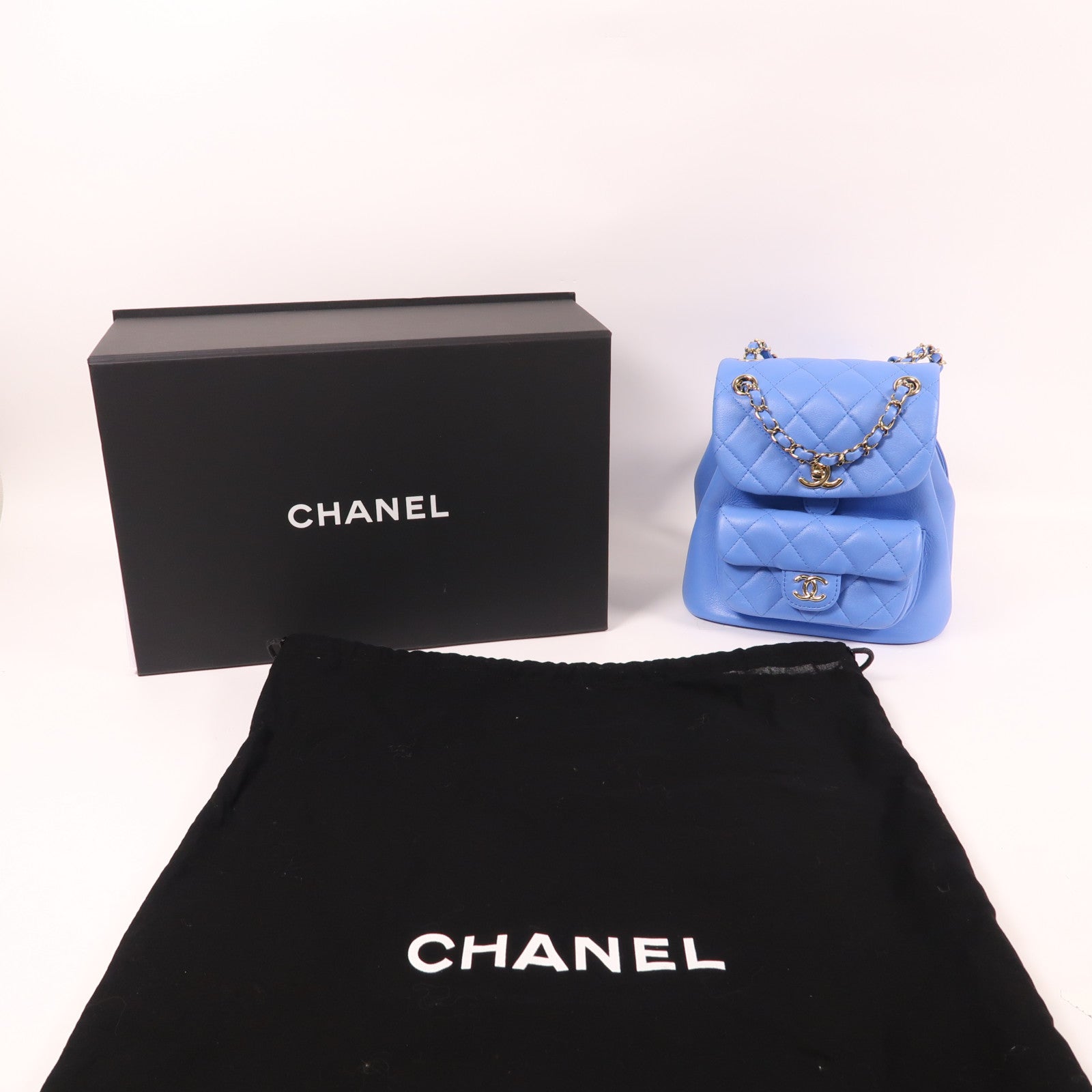 CHANEL 羊皮皮革Duma Mini Backpack金扣背包藍色