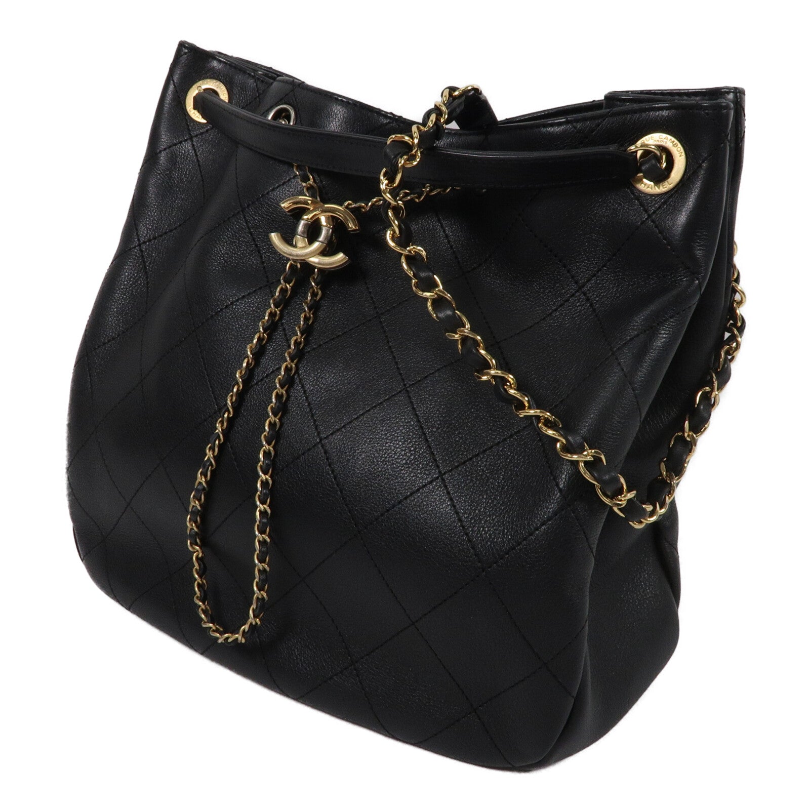 CHANEL 牛皮皮革Bucket Bag鏈帶肩背袋