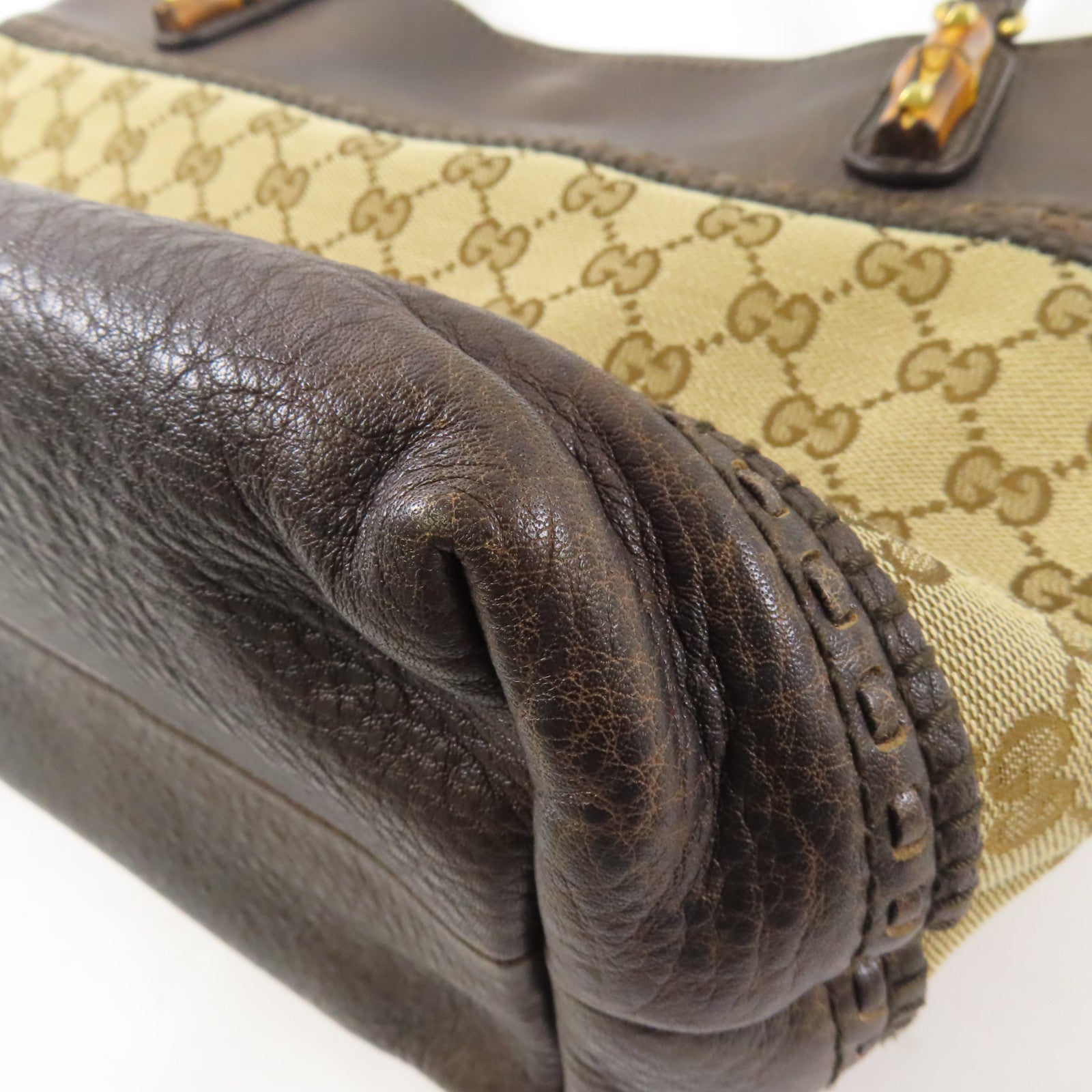 GUCCI 【激減優惠】牛皮皮革/帆布Tote Bag金扣手挽袋
