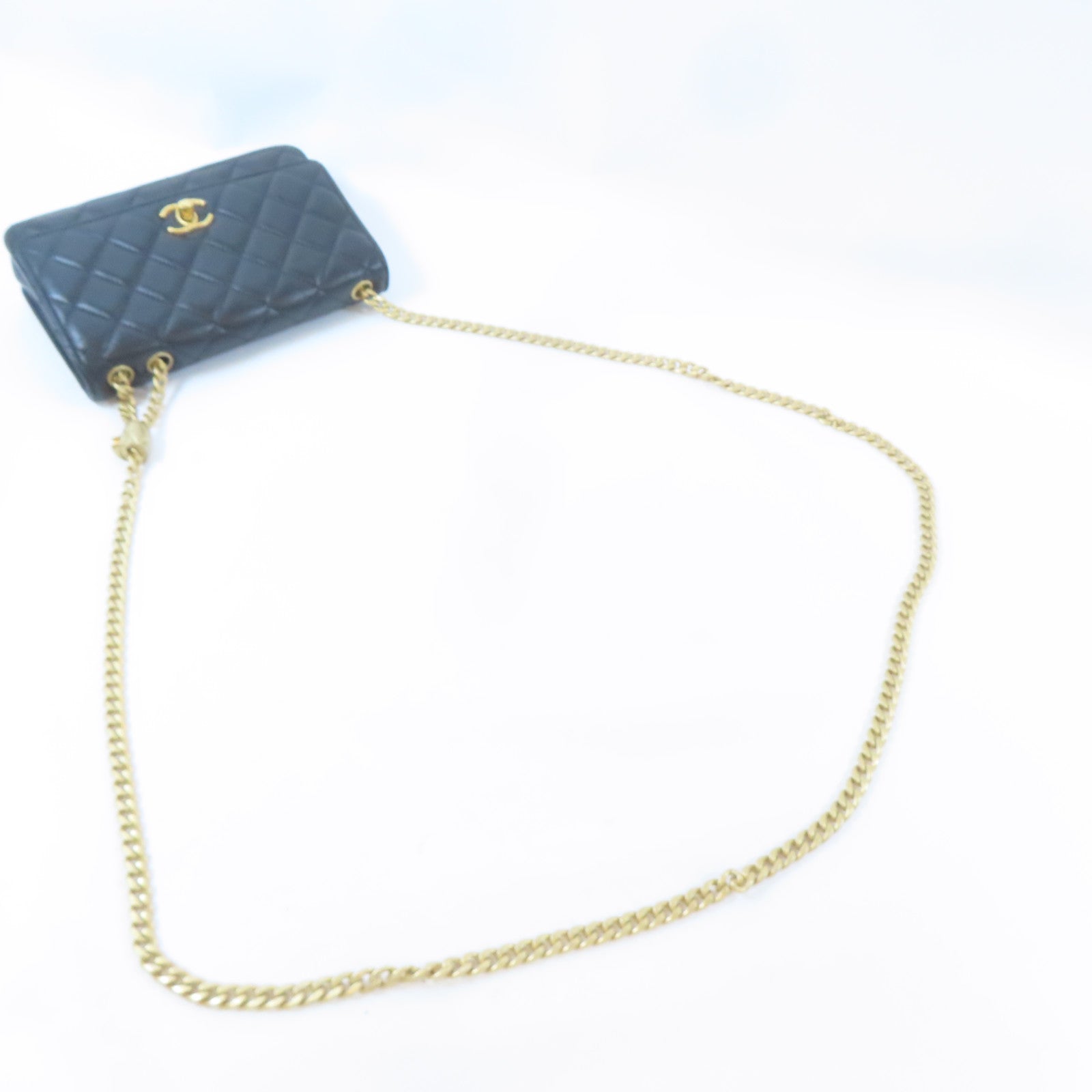 CHANEL 菱格羊皮皮革WOC Wallet On Chain金扣鏈帶肩背袋黑色