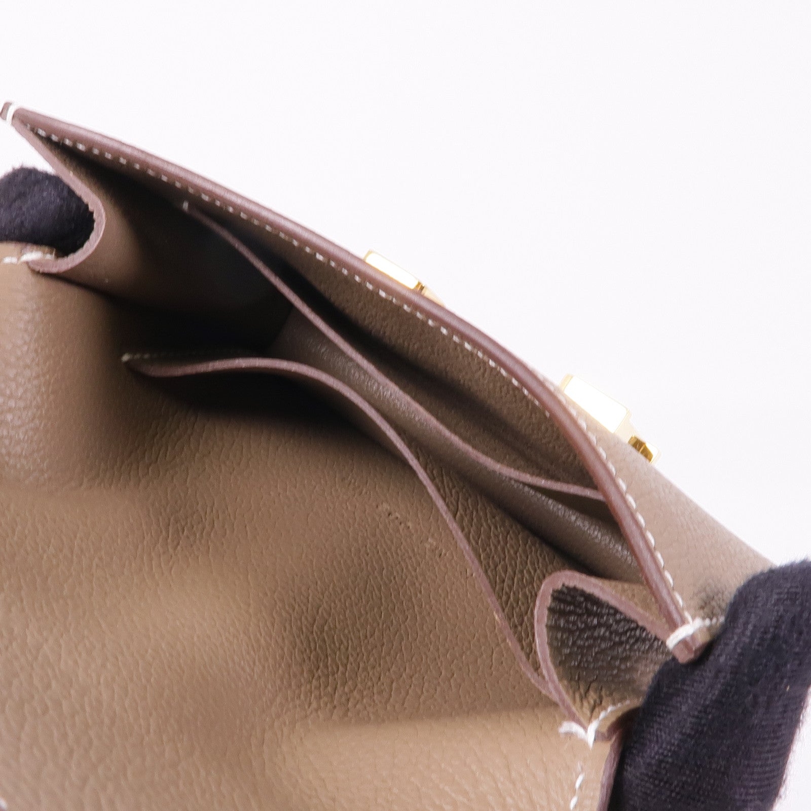 HERMES Evercolor皮革Constance Slim金扣錢包Etoupe