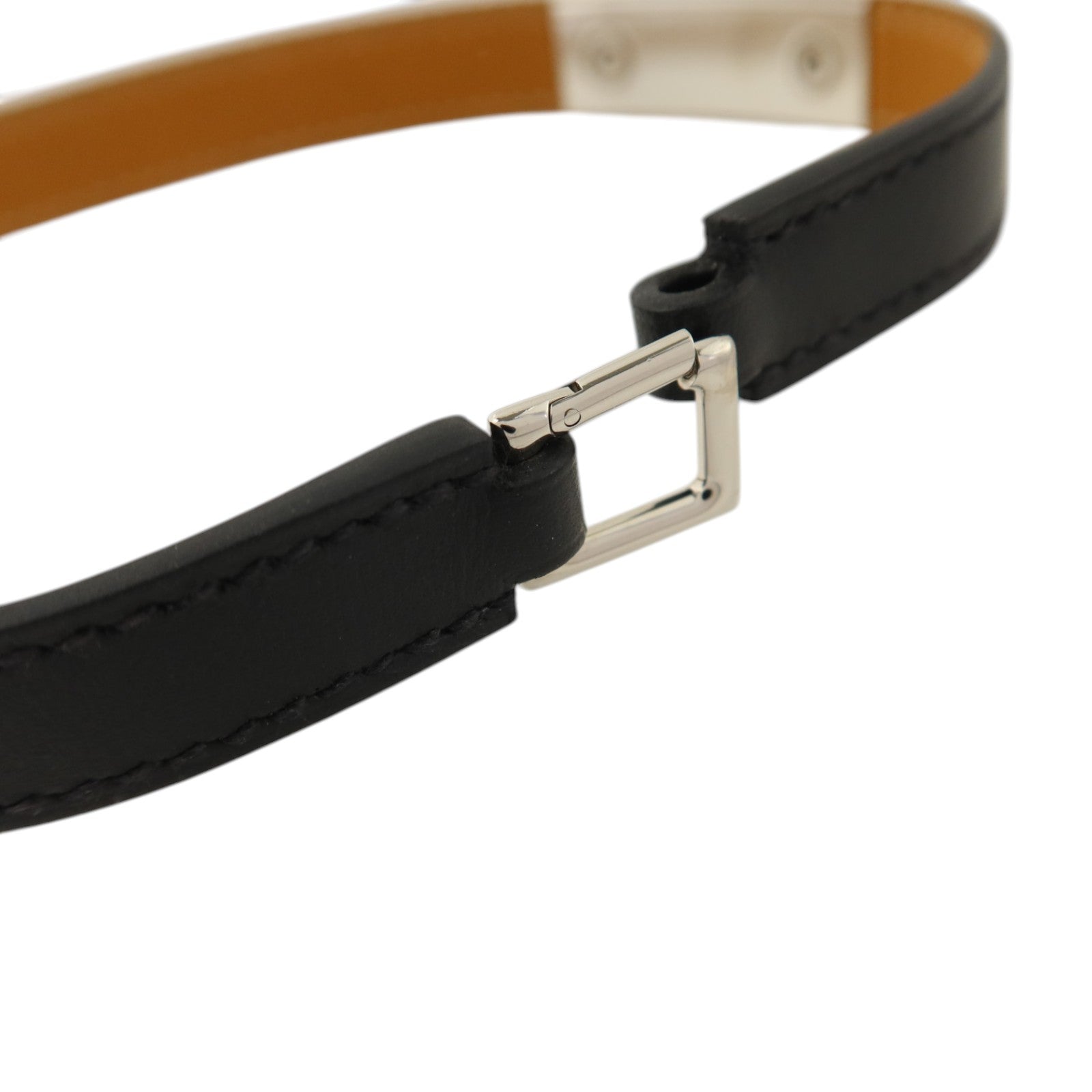 HERMES Swift皮革Rivale Double Tour銀扣手鏈Noir