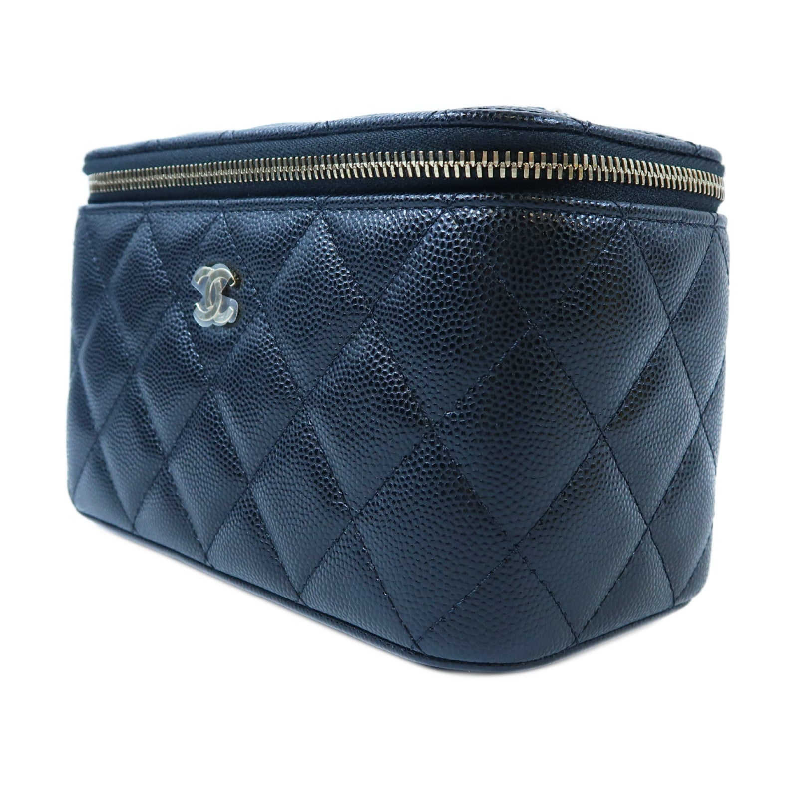 CHANEL 菱格Caviar皮革Vanity Case金扣鏈帶肩背袋黑色