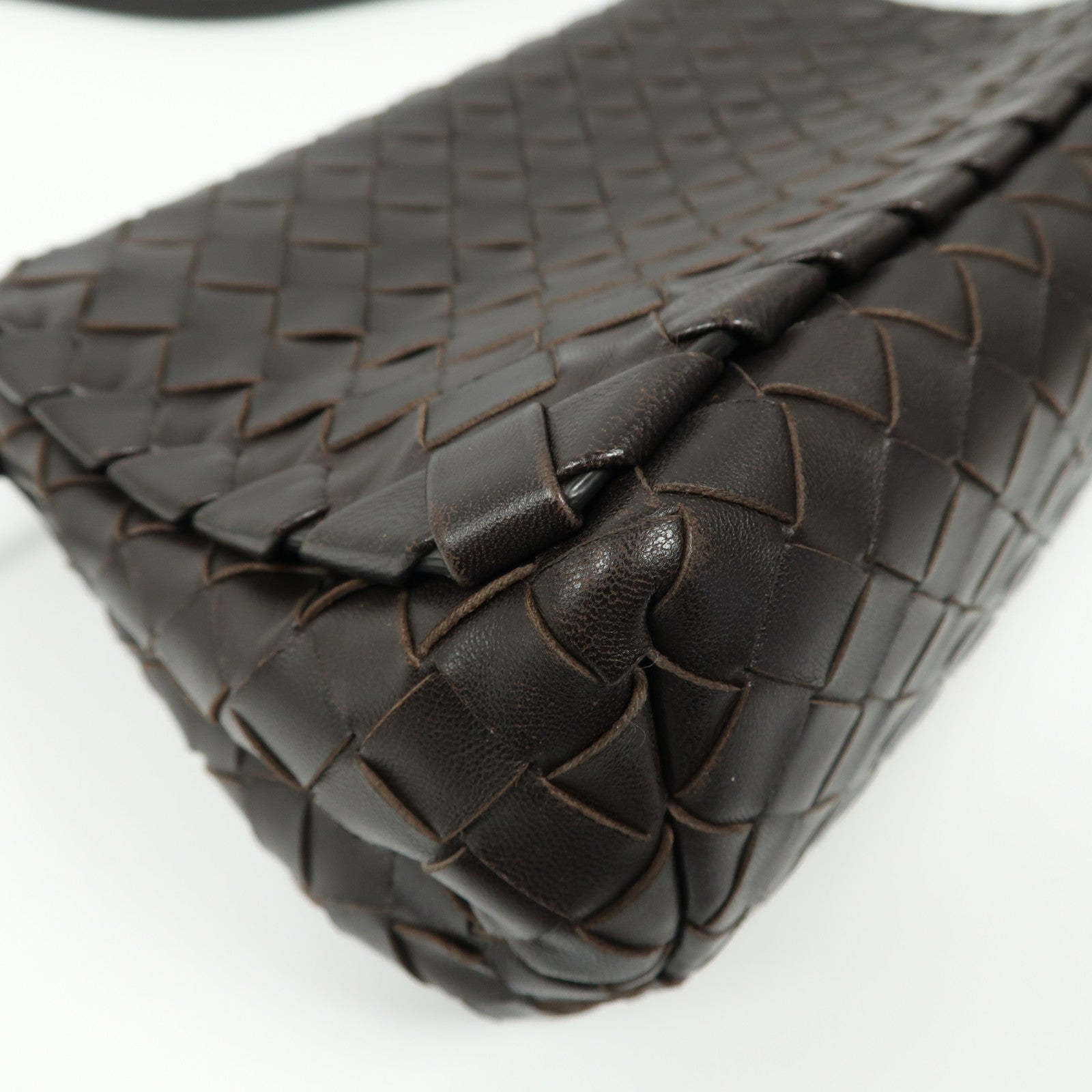 BOTTEGA VENETA 織紋皮革Shoulder Bag金扣肩背袋啡色