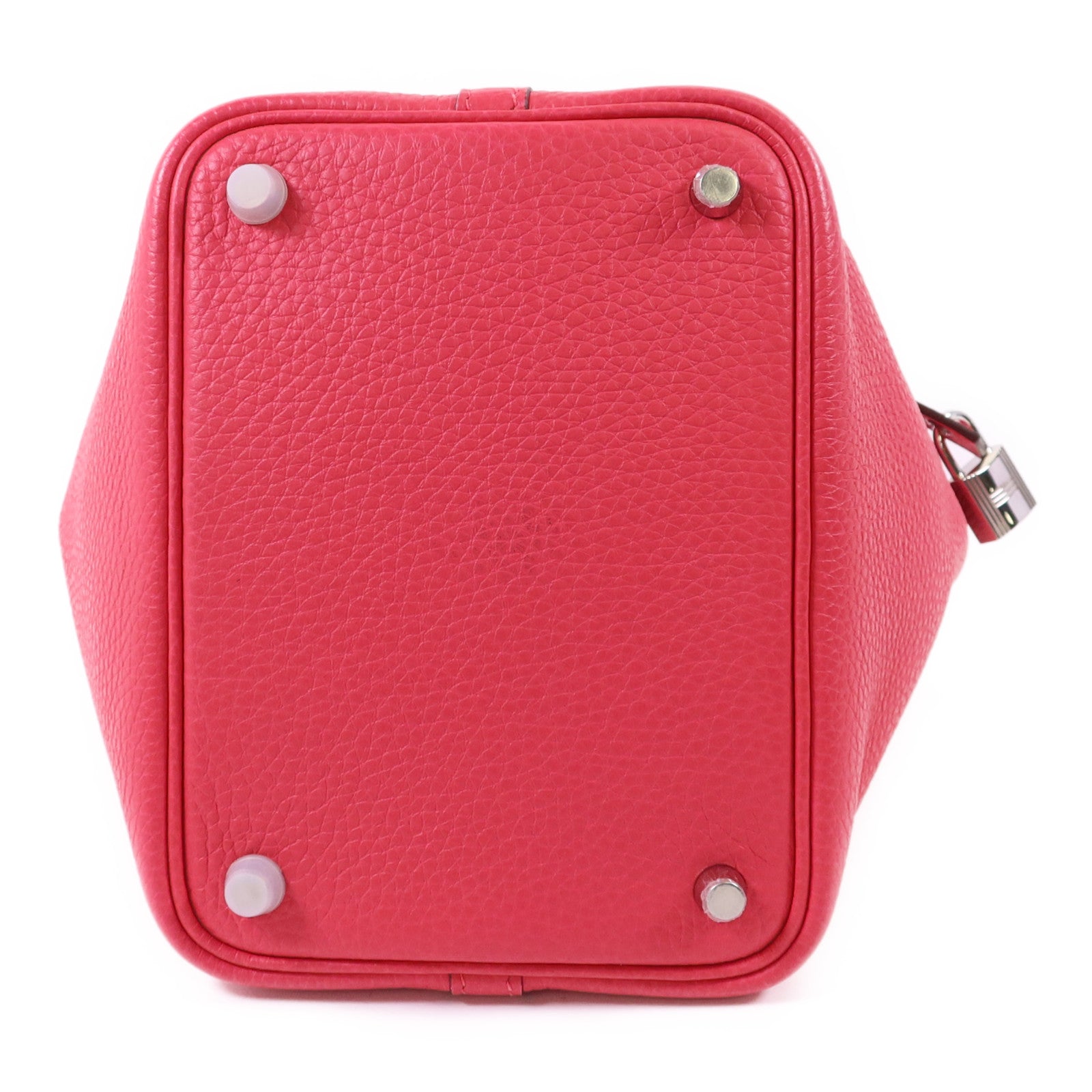 HERMES Clemence皮革Picotin PM銀扣手挽袋Rose Extreme