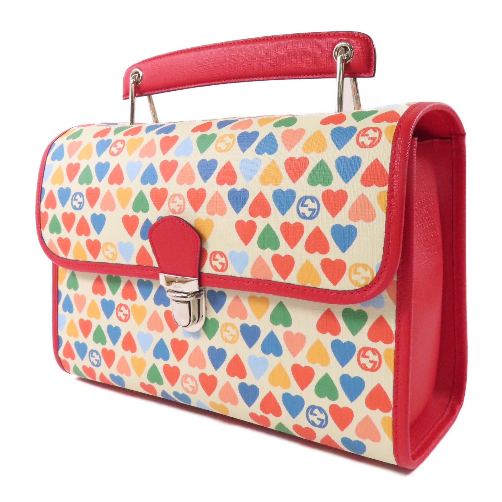 GUCCI 塗層帆布Children Heart Buckle Bag銀扣手挽袋