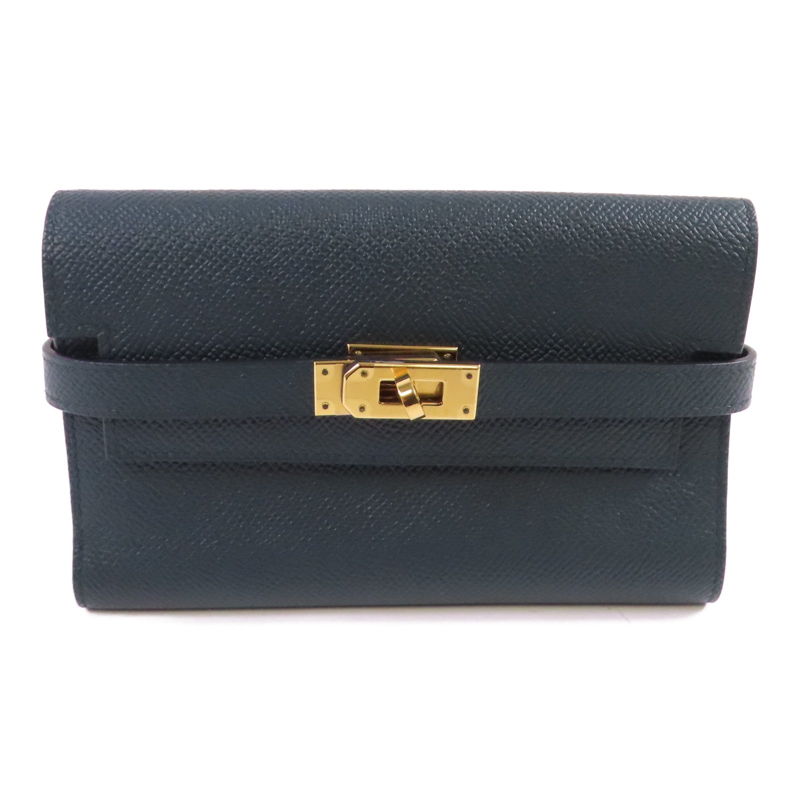 HERMES Epsom皮革Kelly Depliant Wallet金扣長錢包Vertjade(06)