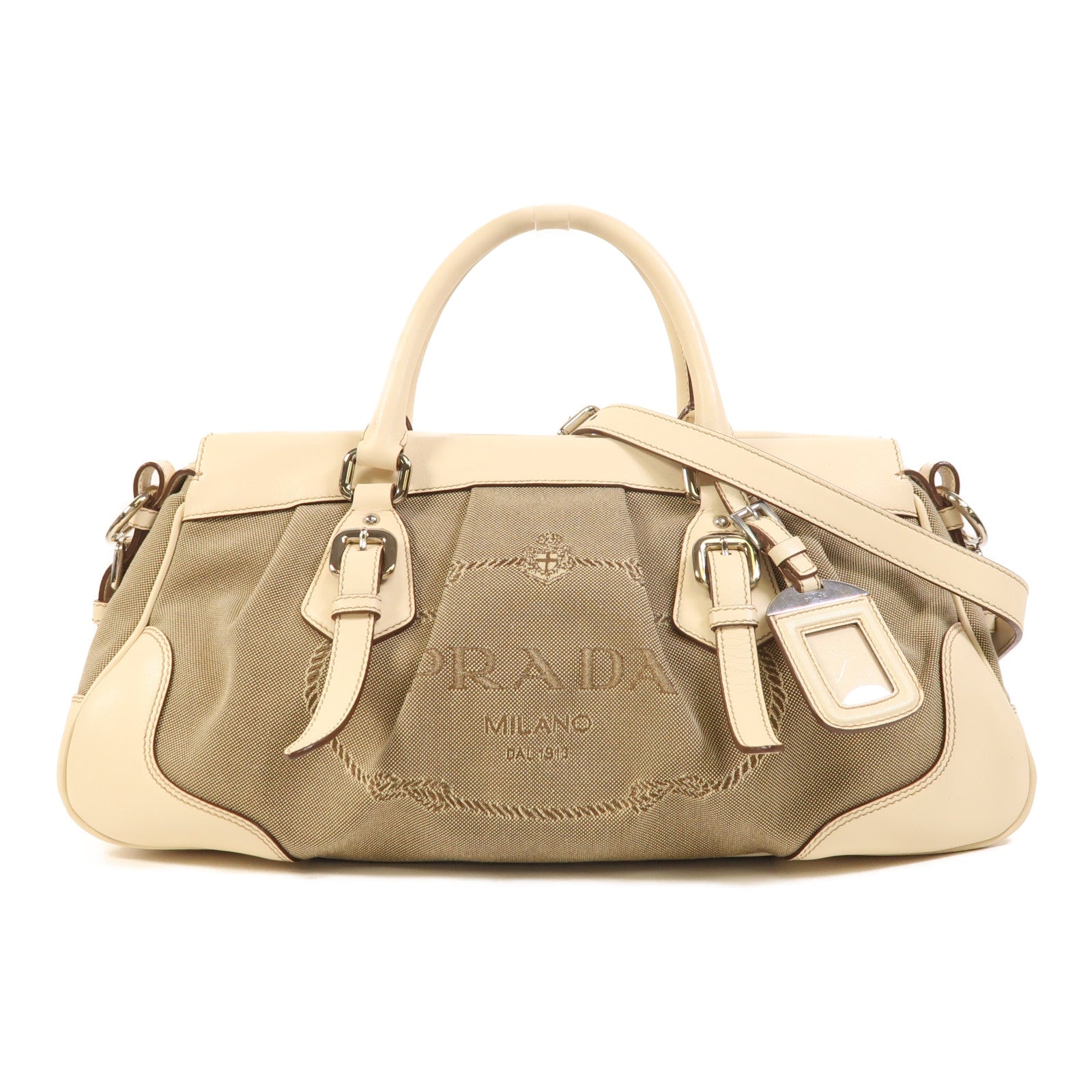 PRADA 【激減優惠】帆布/牛皮皮革2 Way Shoulder銀扣手挽肩背兩用袋