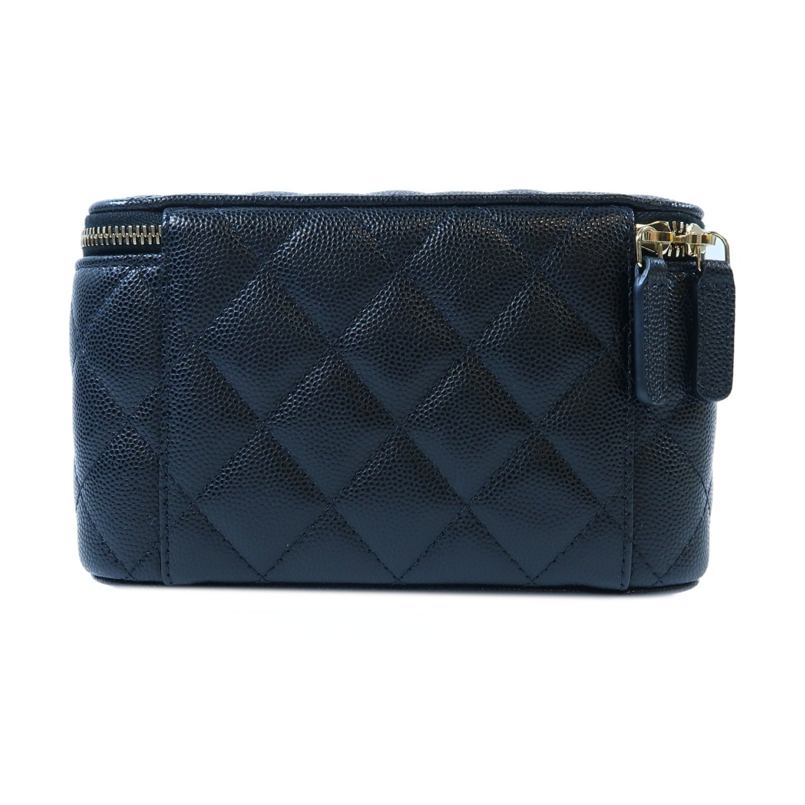 CHANEL 菱格Caviar皮革Vanity Case金扣鏈帶肩背袋黑色