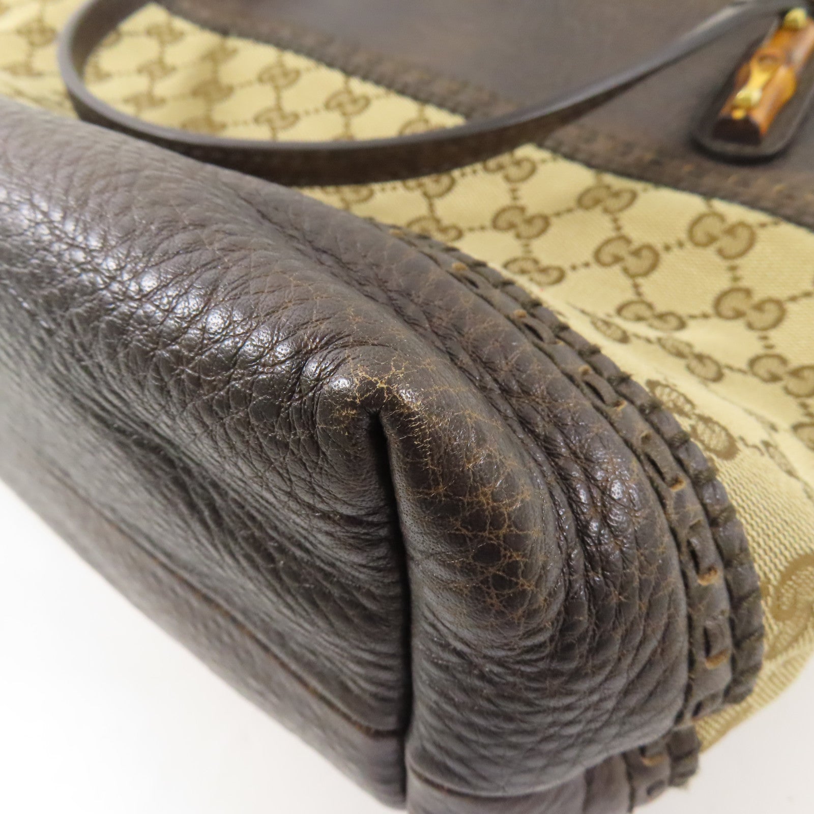 GUCCI 【激減優惠】牛皮皮革/帆布Tote Bag金扣手挽袋