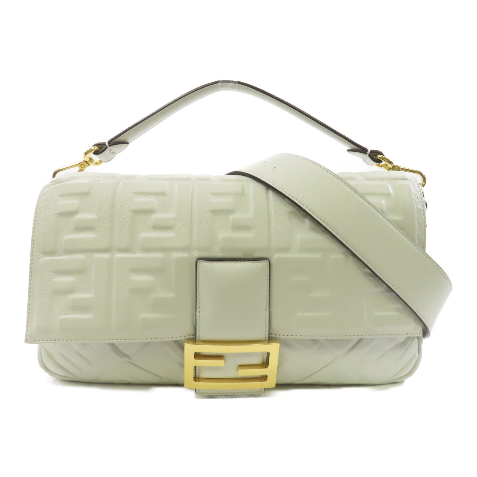 FENDI 牛皮皮革Baguette Bag金扣手挽肩背兩用袋白色