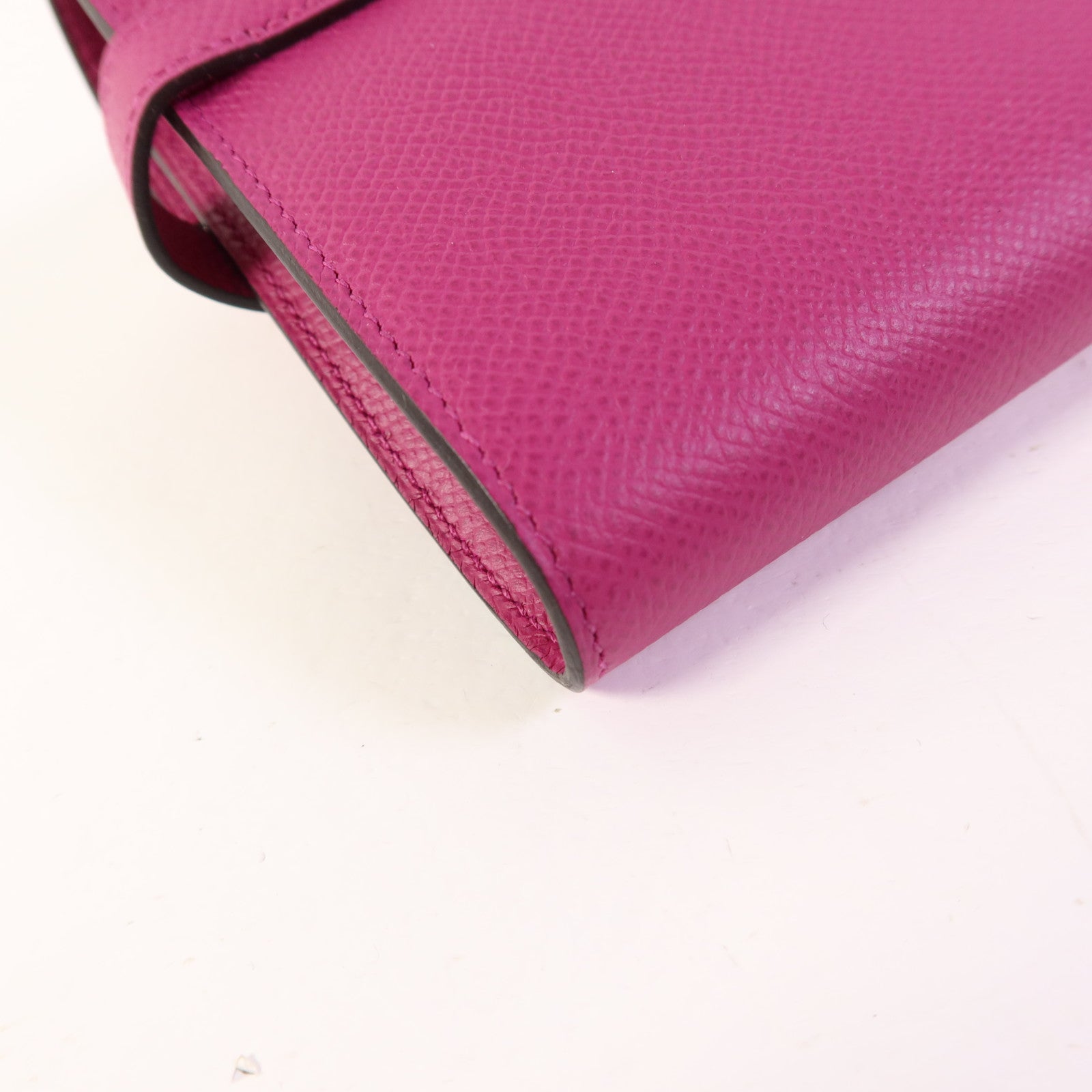 HERMES Epsom皮革Kelly Wallet銀扣長錢包Rose Purple