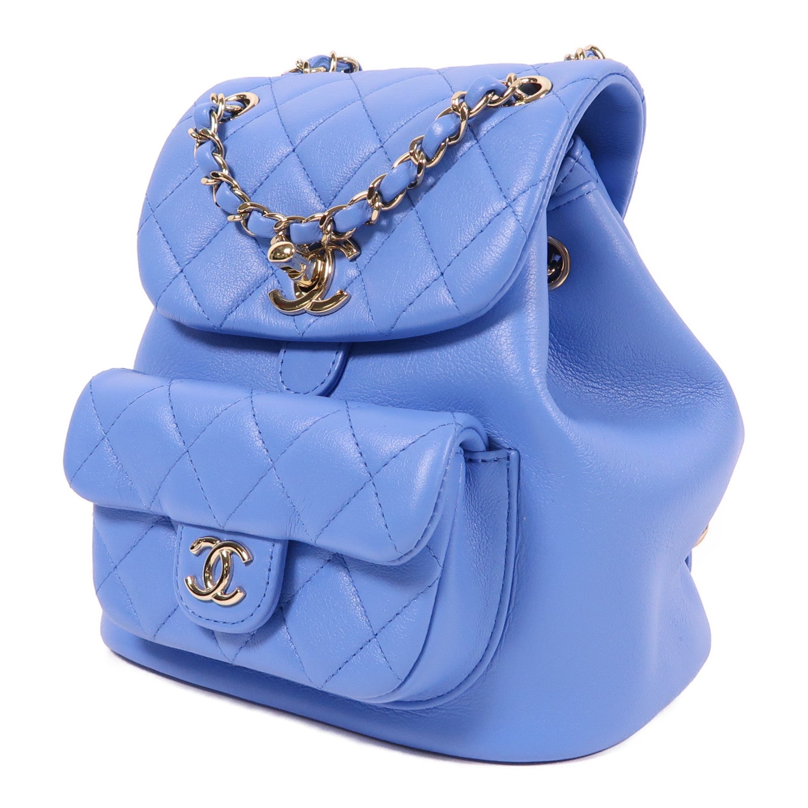 CHANEL 羊皮皮革Duma Mini Backpack金扣背包藍色