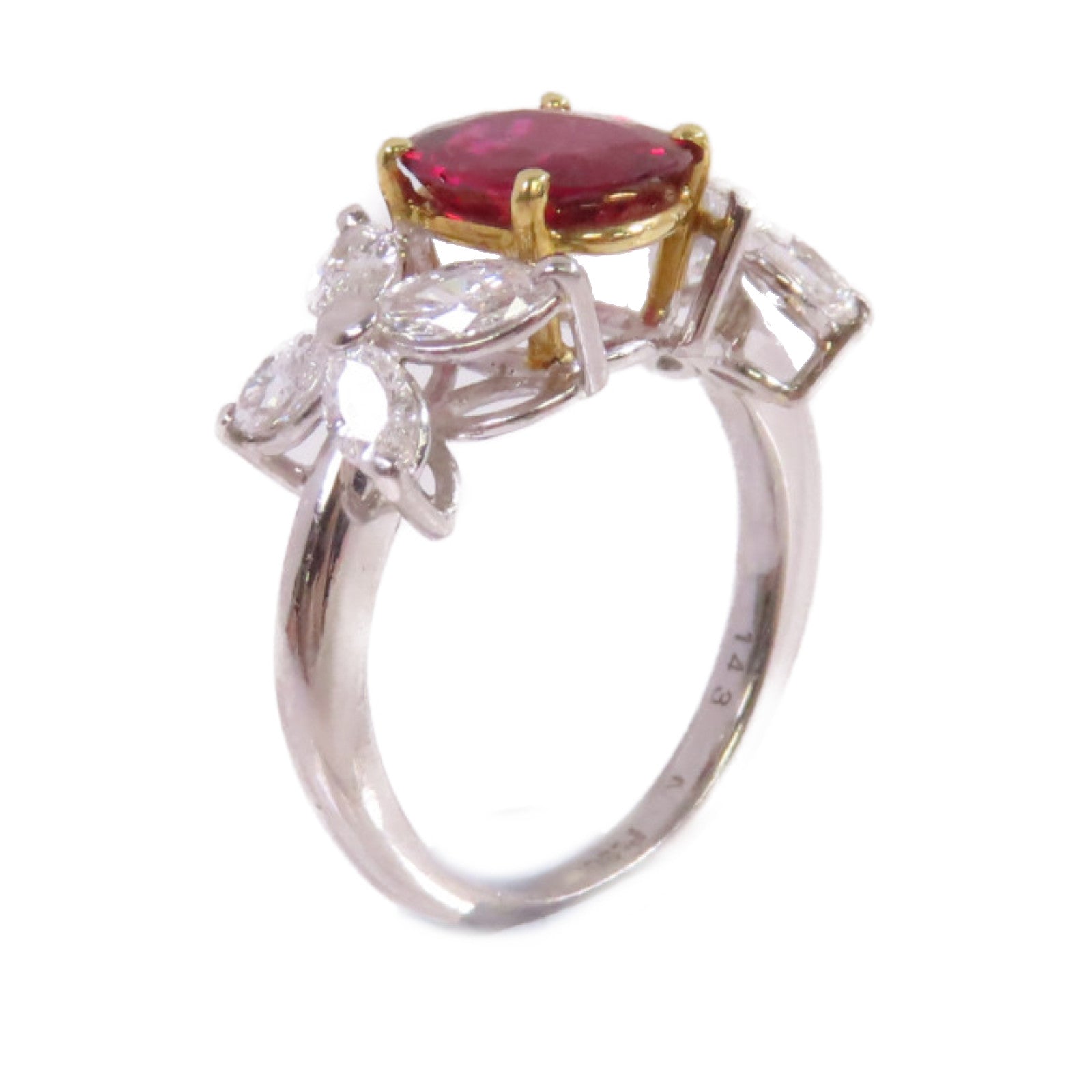 JEWELRY 18K黃金/PT900鉑金/1.43ct紅寶石/0.87ct鑚石Ruby Diamond Ring戒指US#4