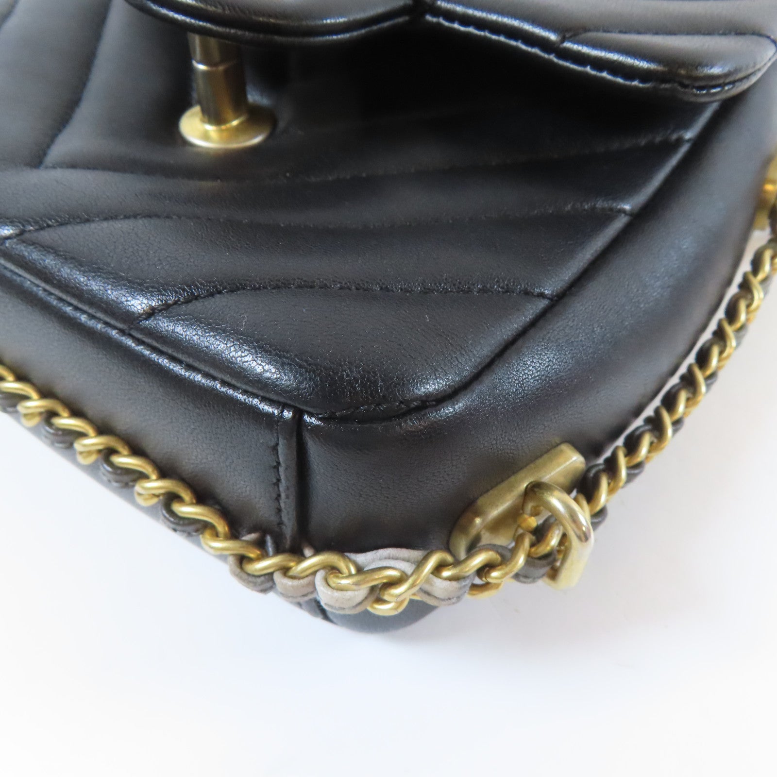 CHANEL 【激減優惠】斜紋牛皮皮革Chain Shoulder Bag金扣鏈帶肩背袋黑色