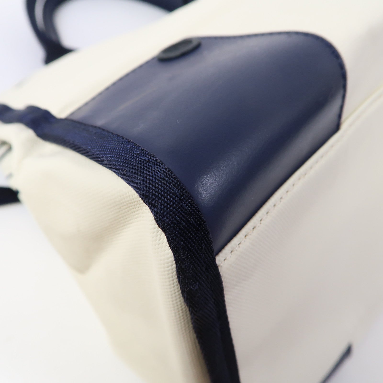 Tory Burch 塗層帆布Tote Bag銀扣手挽袋白色/藍色