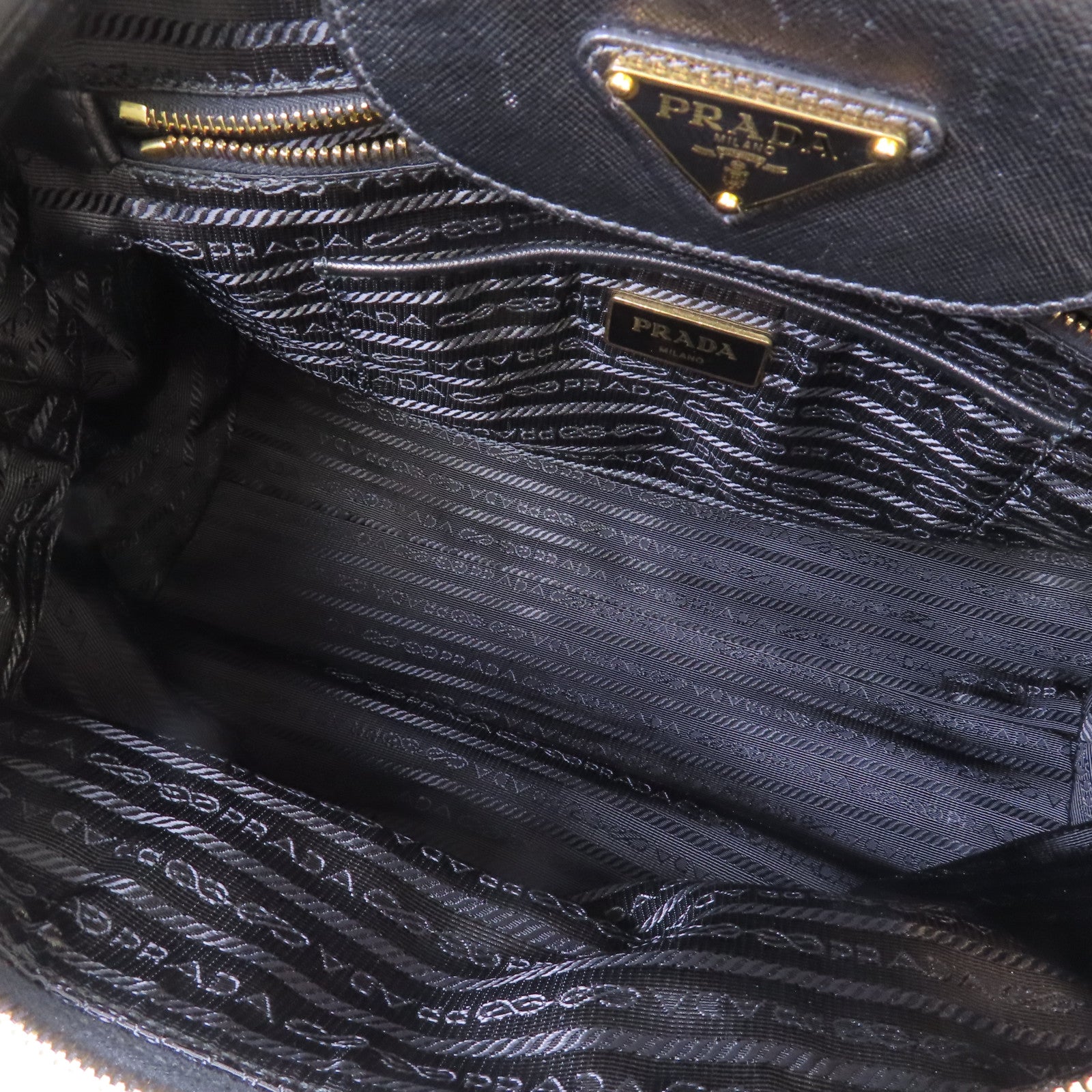 PRADA 尼龍/Saffiano皮革2Way Shoulder Bag金扣手挽肩背兩用袋黑色