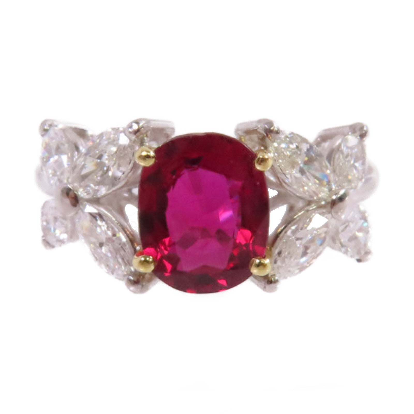 JEWELRY 18K黃金/PT900鉑金/1.43ct紅寶石/0.87ct鑚石Ruby Diamond Ring戒指US#4