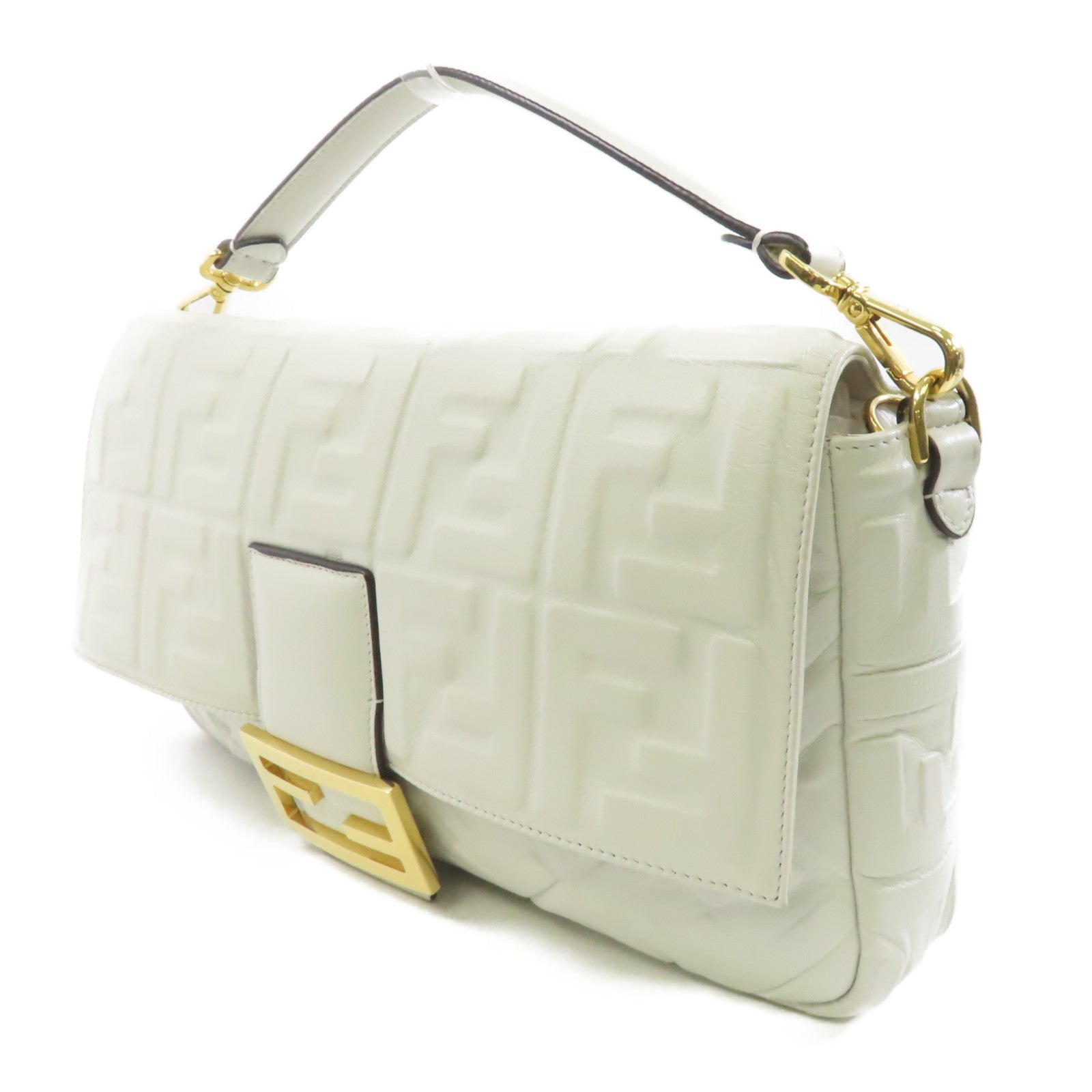 FENDI 牛皮皮革Baguette Bag金扣手挽肩背兩用袋白色