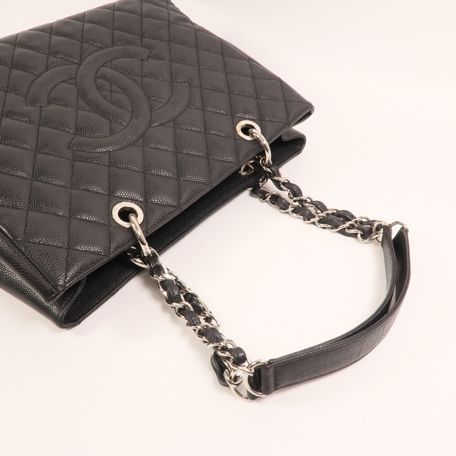 CHANEL 牛皮皮革GST Grand Shopping Tote Bag金扣鏈帶肩背袋