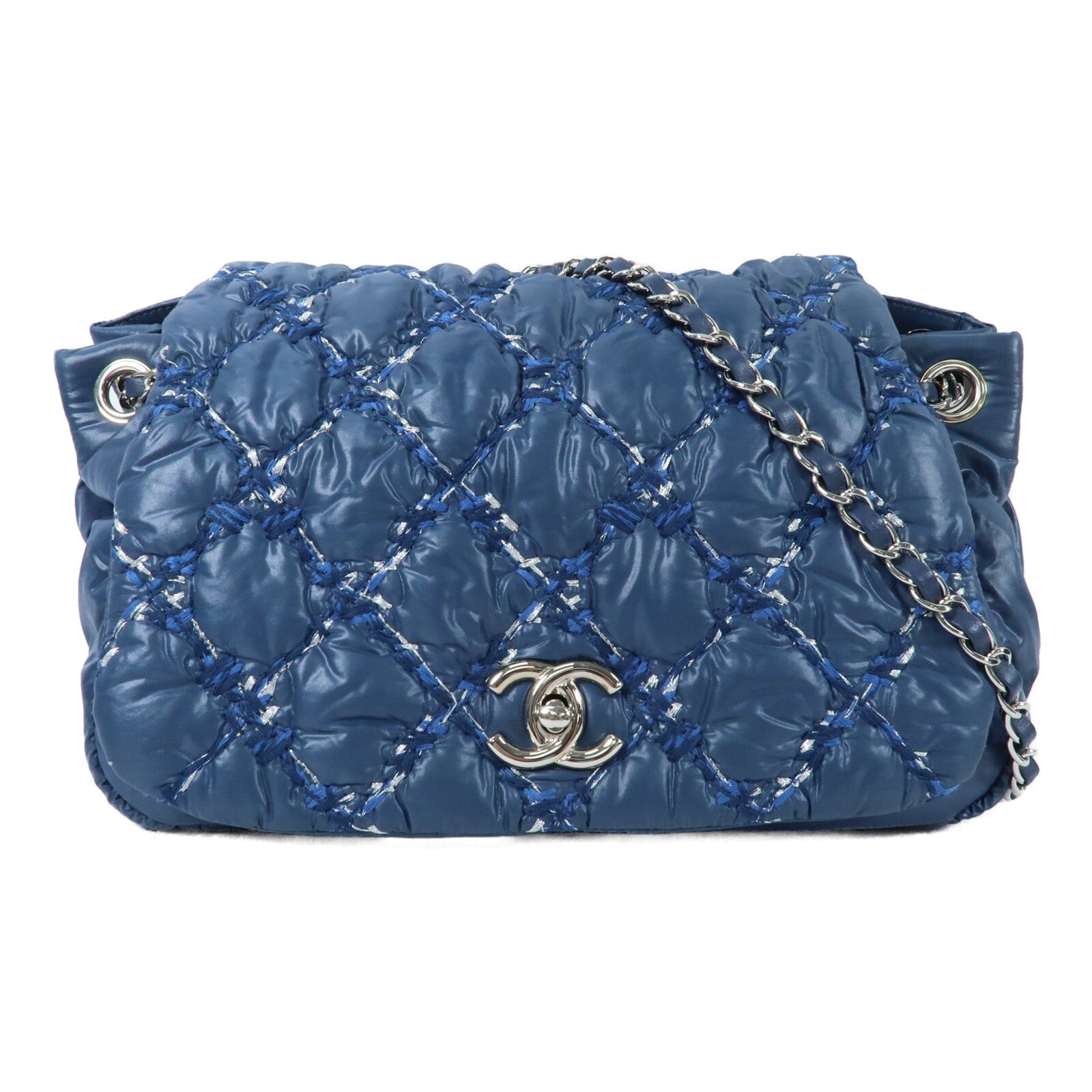 CHANEL 尼龍Chain Shoulder銀扣鏈帶肩背袋