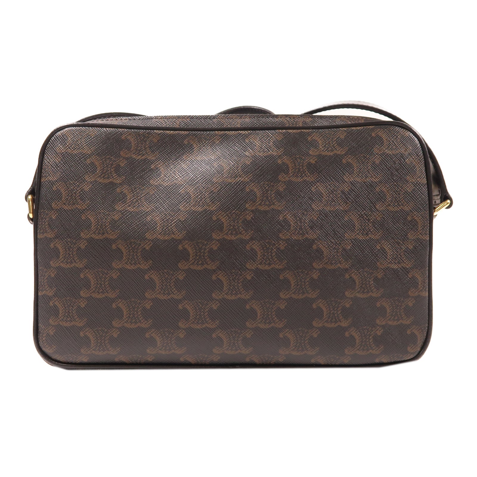CELINE 塗層帆布Messenger Bag金扣肩背袋深棕色