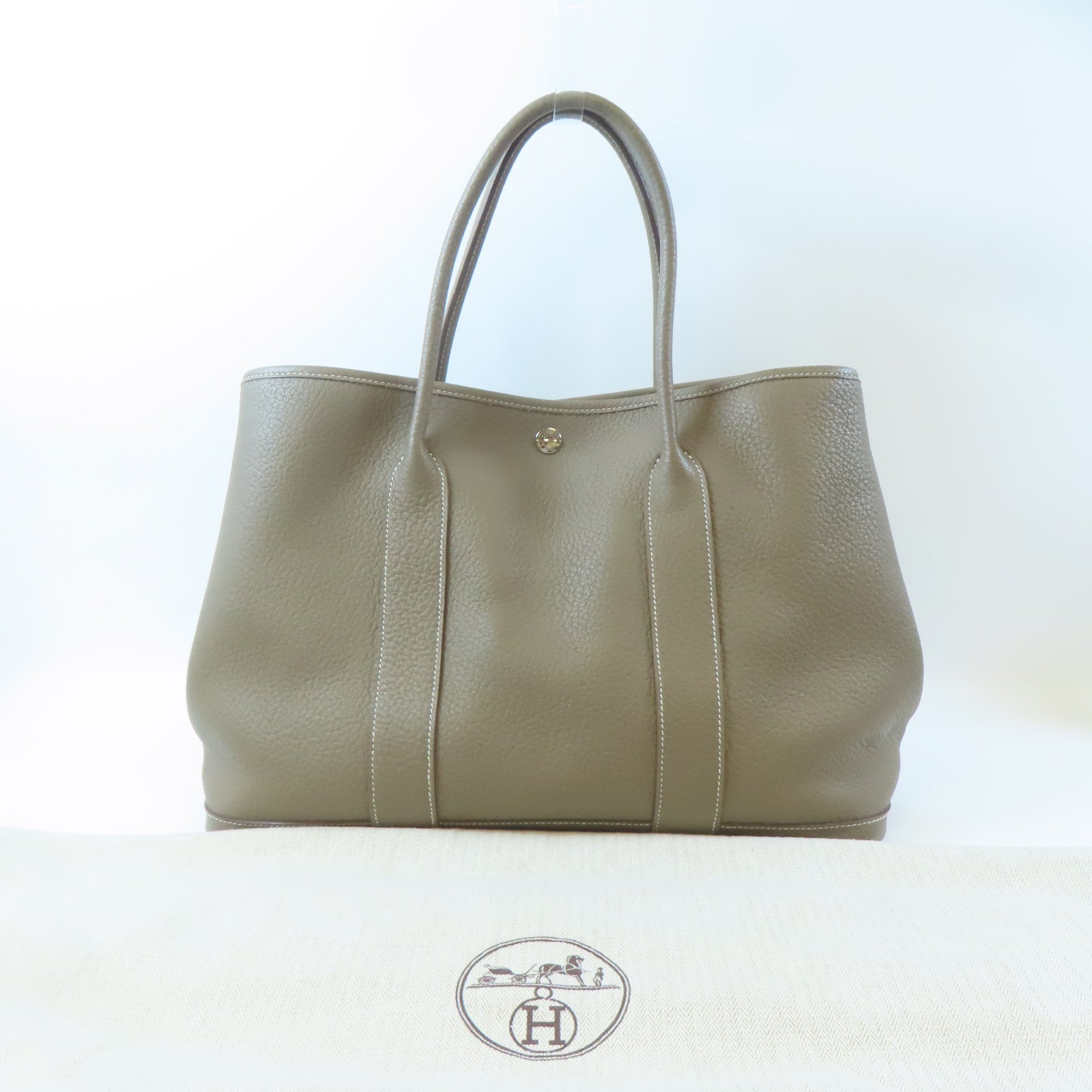 HERMES Country皮革Garden Party PM銀扣手挽袋Etoupe/大象灰色