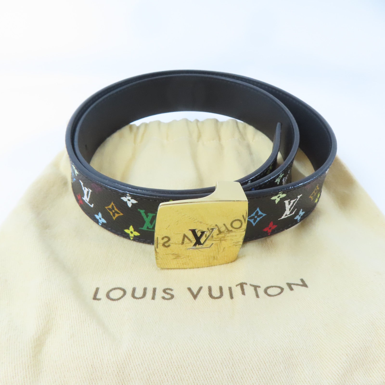 LOUIS VUITTON Monogram Ceinture Belt金扣皮帶黑色/彩色