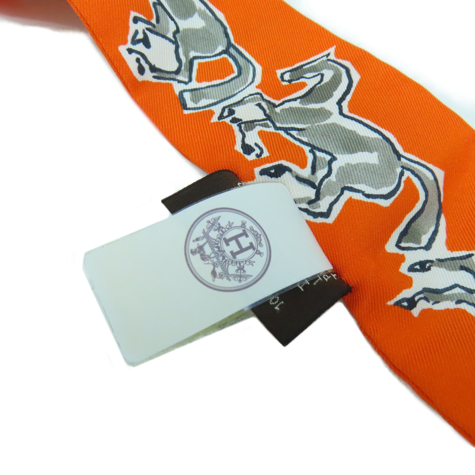 HERMES 【激減優惠】絲質Twilly Scarf絲巾橙色/白色