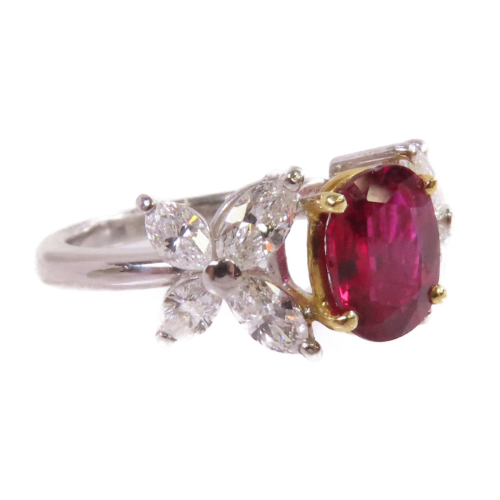 JEWELRY 18K黃金/PT900鉑金/1.43ct紅寶石/0.87ct鑚石Ruby Diamond Ring戒指US#4